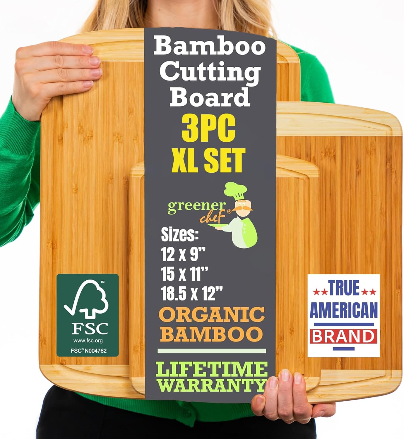 Extra Large Bamboo Cutting Board Set – Wood Cutting Boards for Kitchen, Non Toxic Cutting Board Set for Chopping, Slicing, Carving, Charcuterie – Ideal for Home Cooks, Entertaining, Family Meals