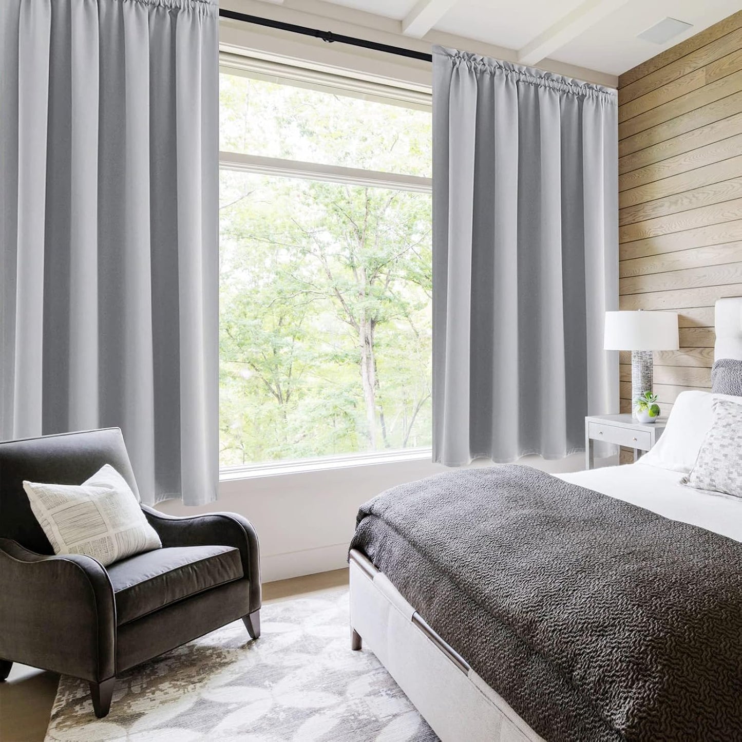 DWCN Blackout Curtains Room Darkening Thermal Insulated Bedroom Curtains Window Curtain Panels, 52 x 54 inches Long, Set of 2 Silver Grey Rod Pocket Drapes