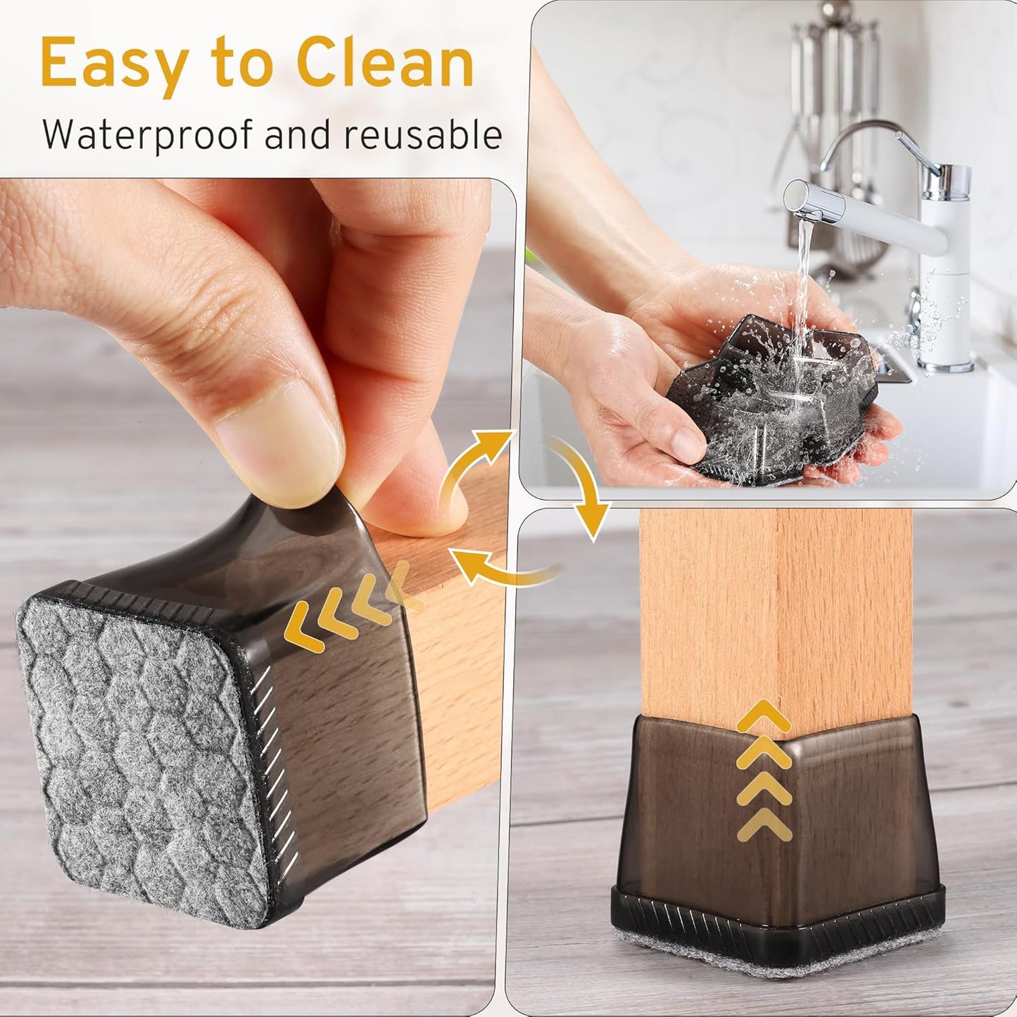 24PCS Square Chair Leg Floor Protectors, Furniture Sliders, Chair Leg Protectors for Hardwood Floors, Non-Slip Felt Furniture Pads, Silicone Cap Covers to Protect Floors, (Fit 0.75" - 1.1")