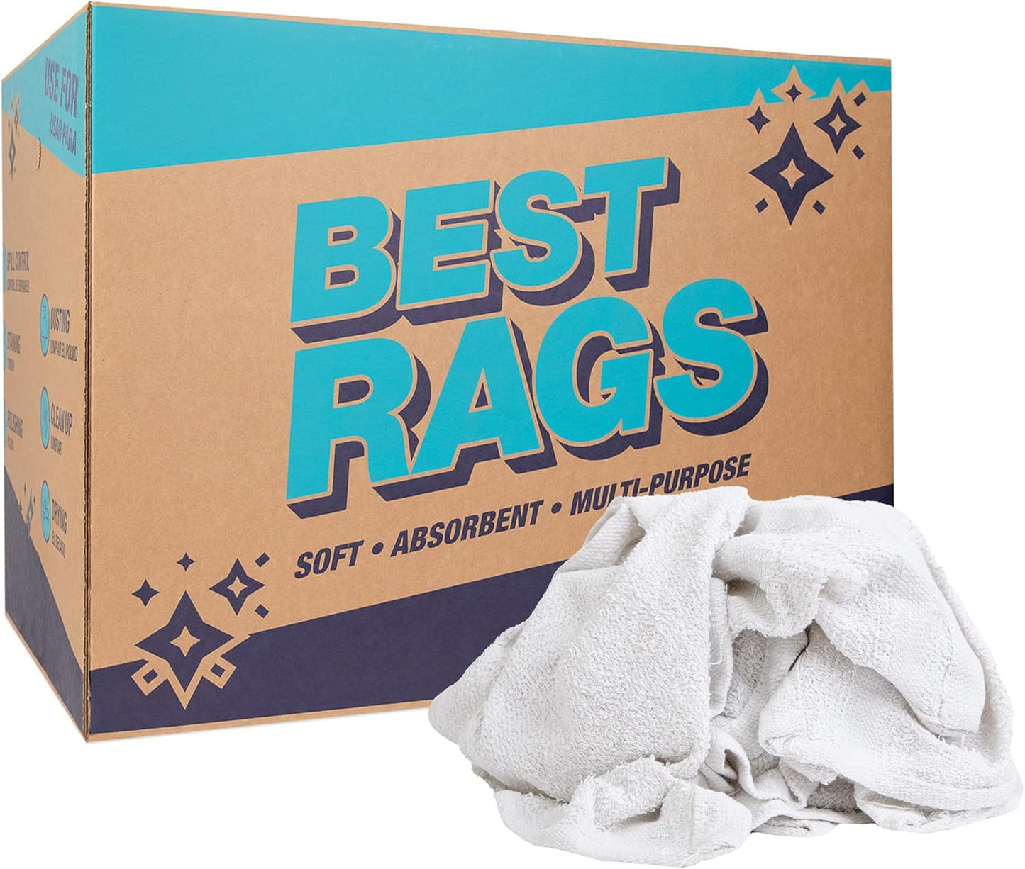 Arkwright W11 Terry Cloth Towels for Cleaning - Soft Cotton Blend Washable Multi-Purpose Bar Mop, Absorbent & Quick Dry, Bulk Box of Rags for Kitchen, Auto Shop, and Garage, 50 lb, White