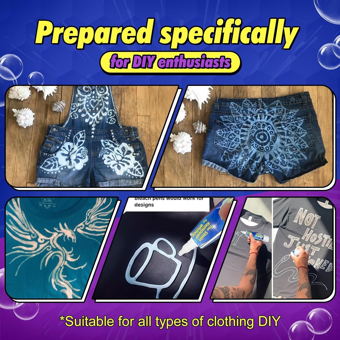 Bleach Pen For Clothing, Bleach Pen, Stain Remover Pen, Clothing Bleached DIY design, Travel Accessories, Lnstantly Remove Stains, Pearl white (1.89 Fl Oz (Pack of 1), Lemon)