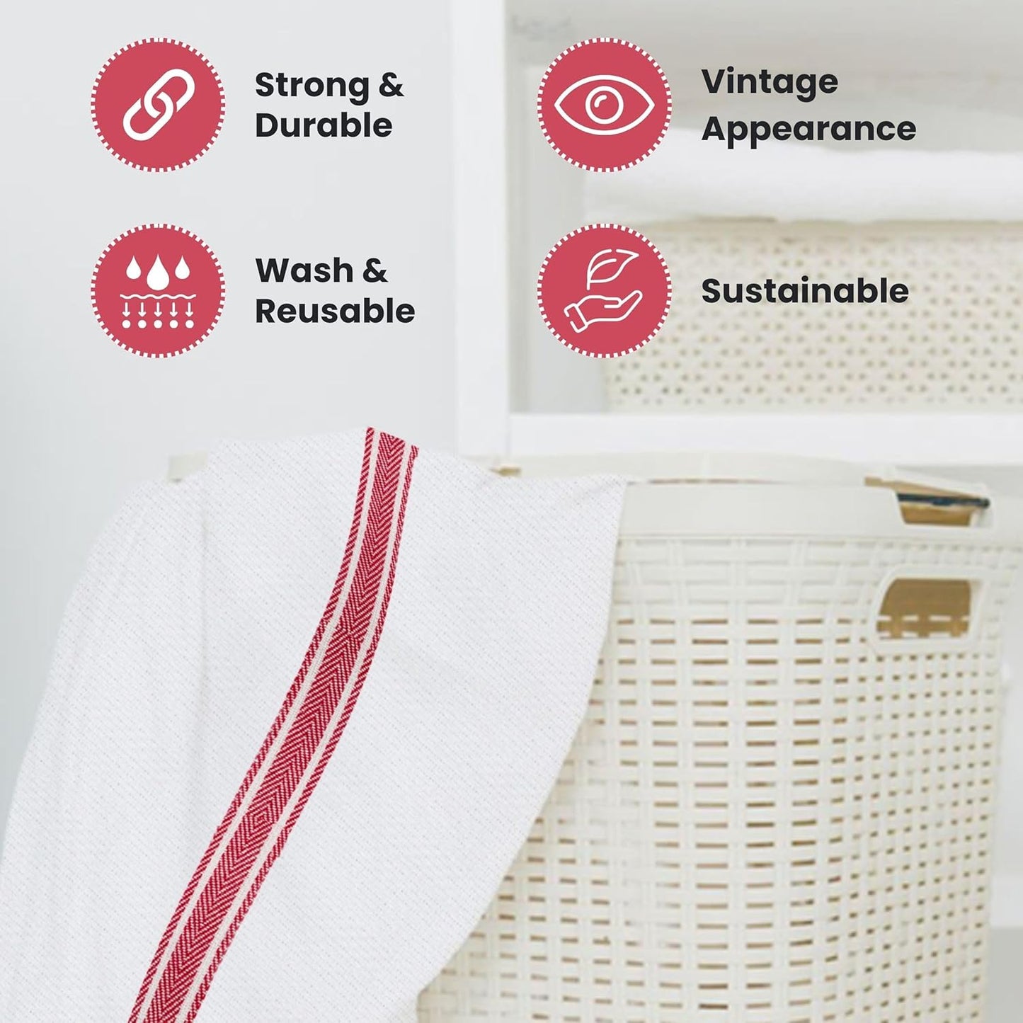 WHITEWRAP Kitchen Dish Towels for Kitchen, Highly Absorbent for Drying and Cleaning, Durable and Soft Tea Towels – 6 Pack, 100% Ring Spun Cotton 15 x 25 Inches – Red