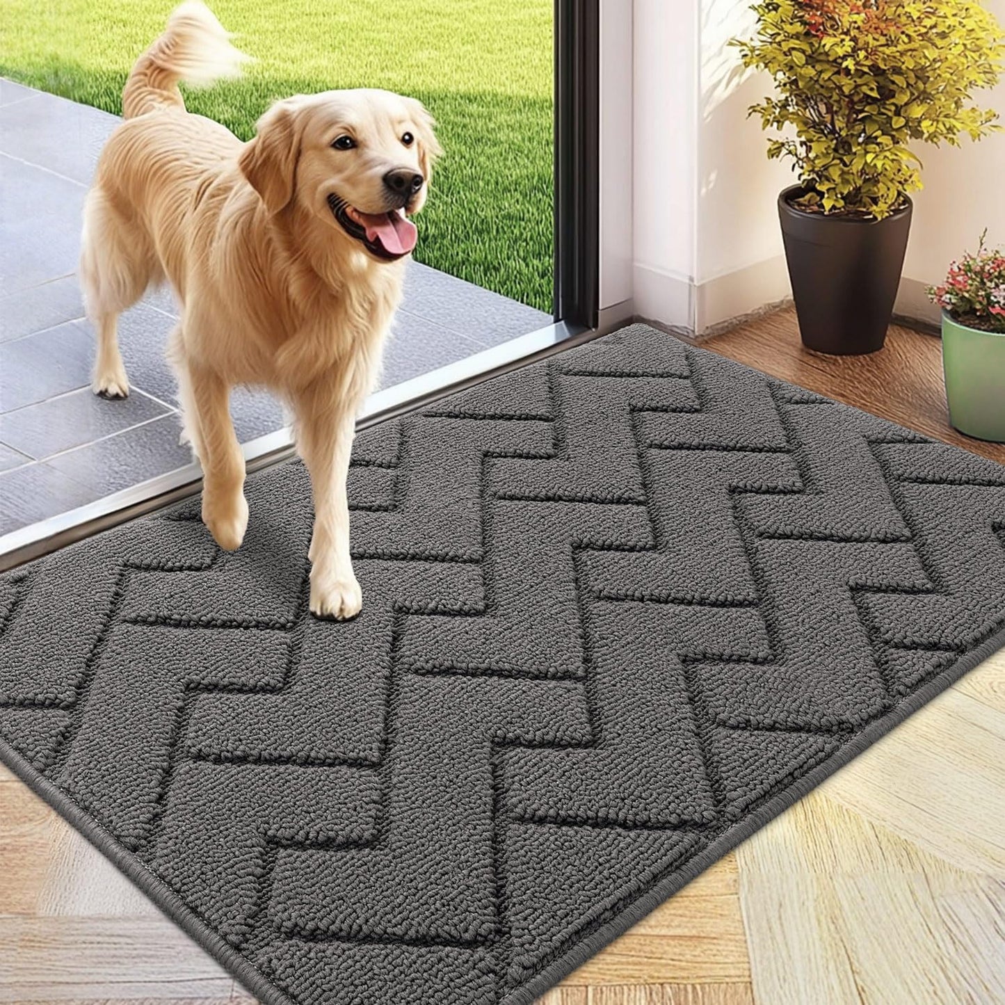 hicorfe Indoor Doormat,Front Back Door Mat Rubber Backing Non Slip Door Mats 24"x35" Absorbent Resist Dirt Entrance Doormat Inside Floor Mats for Entryway Washable Low-Profile (Grey)