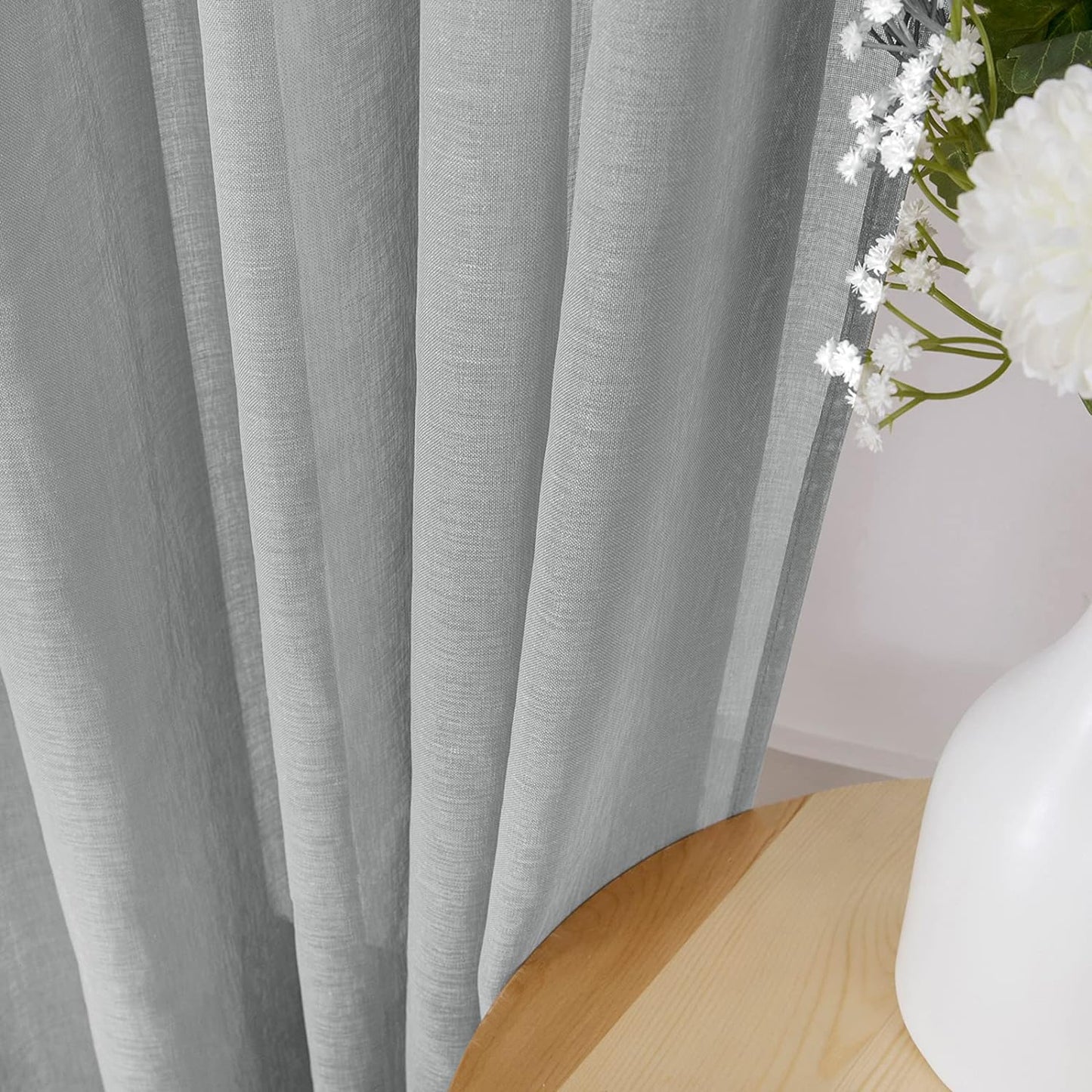 Tollpiz Short Sheer Tier Curtains Linen Textured Half Kitchen Curtain Sheers Light Filtering Rod Pocket Voile Small Curtain for Bathroom, 25 x 24 inches Long, Silver Grey, Set of 2 Panels