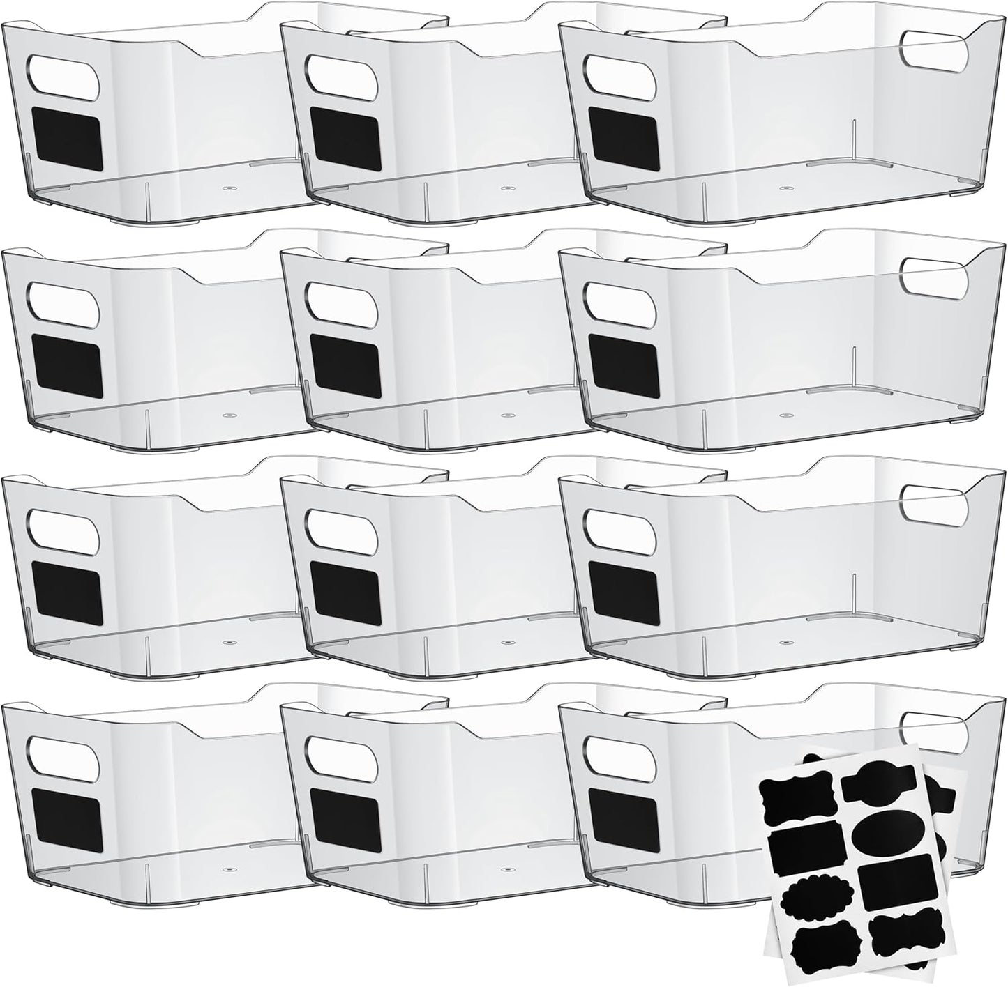 Clear Plastic Storage Bins with Labels and Marker, Perfect for Kitchen Organization or Pantry Organization and Storage, Medium Fridge Organizer and Cabinet Organizers Storage Bins