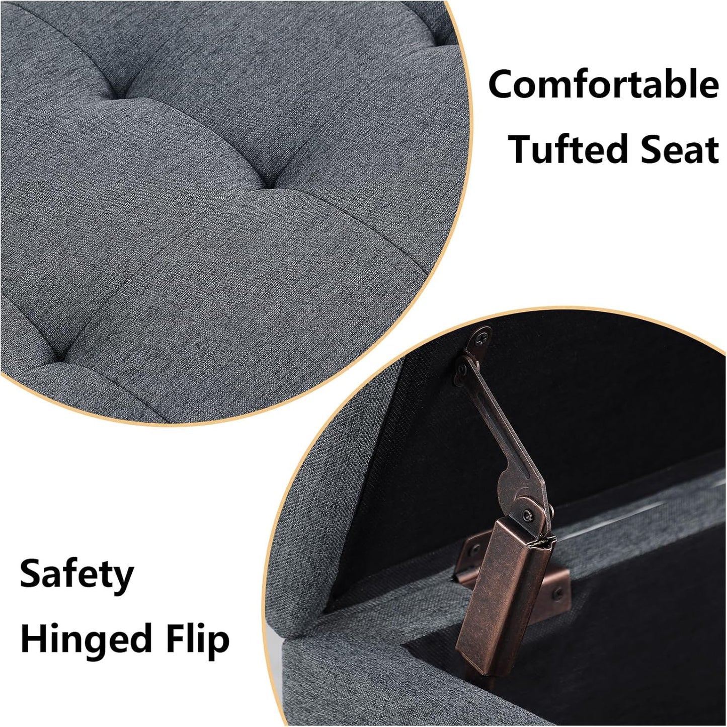 Storage Ottoman Bench with 2.56-inch Thick Seat, 31.5 inch Nesting Ottoman Set of 2, Hinged Flip Top Bench with Storage for Living Room, Bedroom, Grey