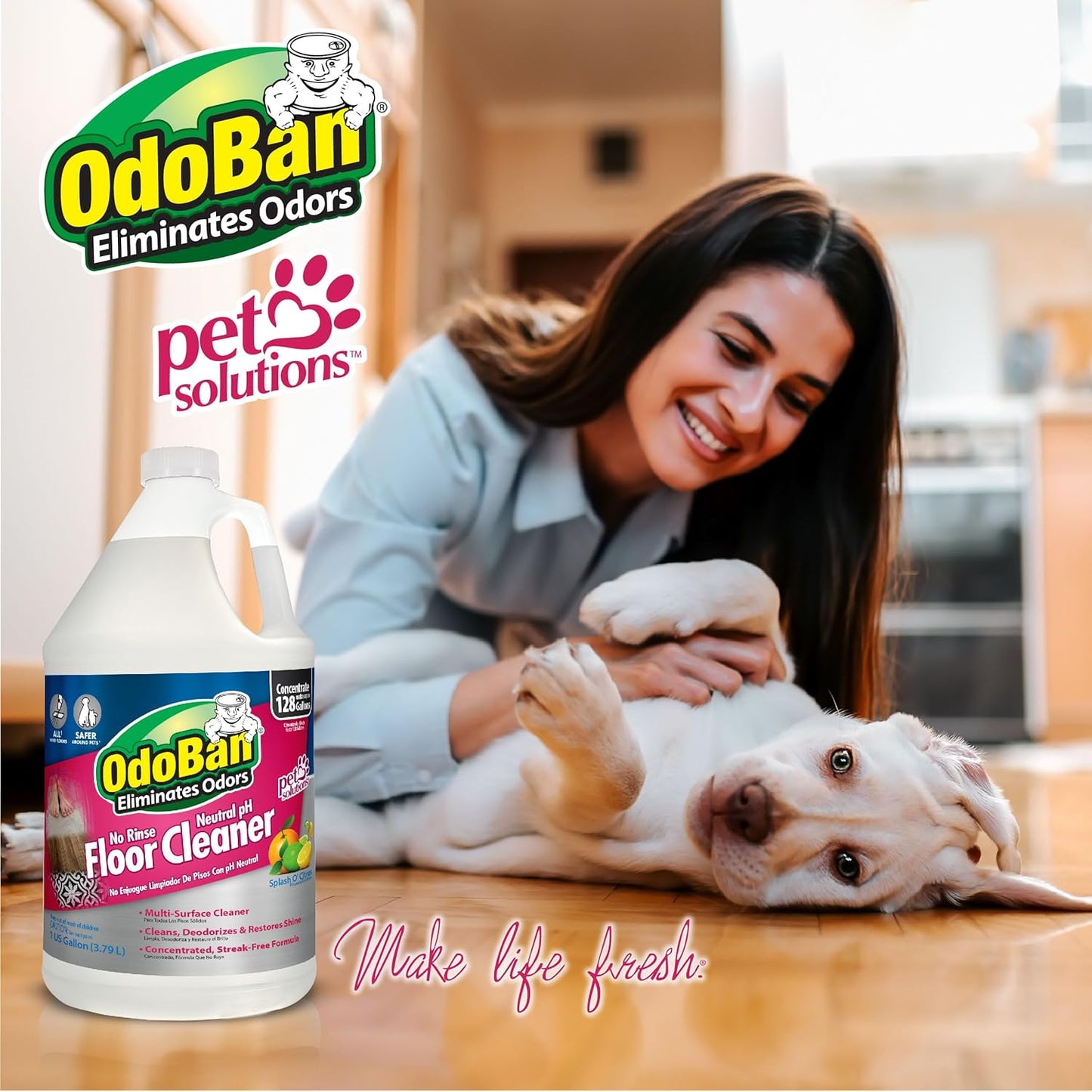 OdoBan Pet Solutions No Rinse Neutral pH Floor Cleaner Concentrate, Made in the USA, Splash O' Citrus Scent, 2 Gallons