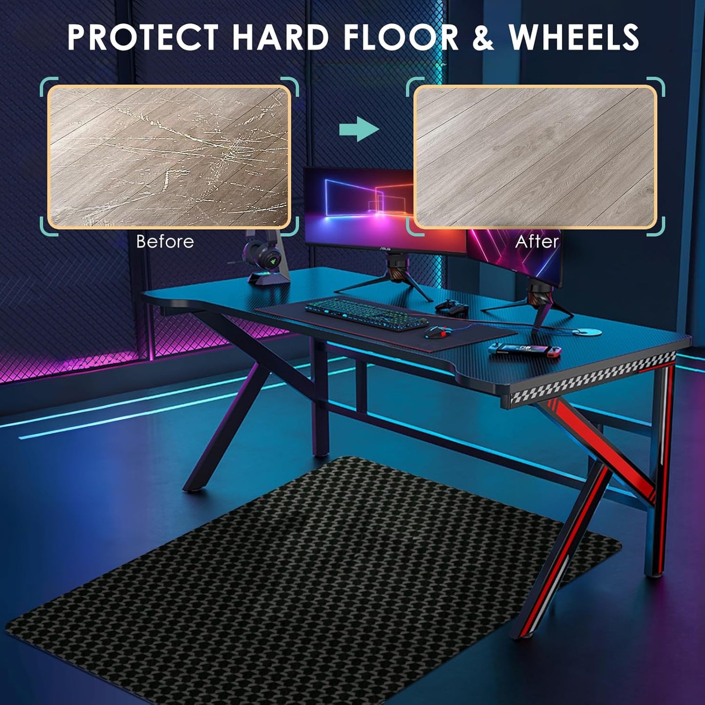Vicwe Office Chair Mat for Hardwood Floor, 48" x 40" Large Chair Mats, Gaming Chair Mat for Hardwood, Easy Glide for Chairs, Multi-Purpose Floor Protector Desk Chair Mats for Home Office
