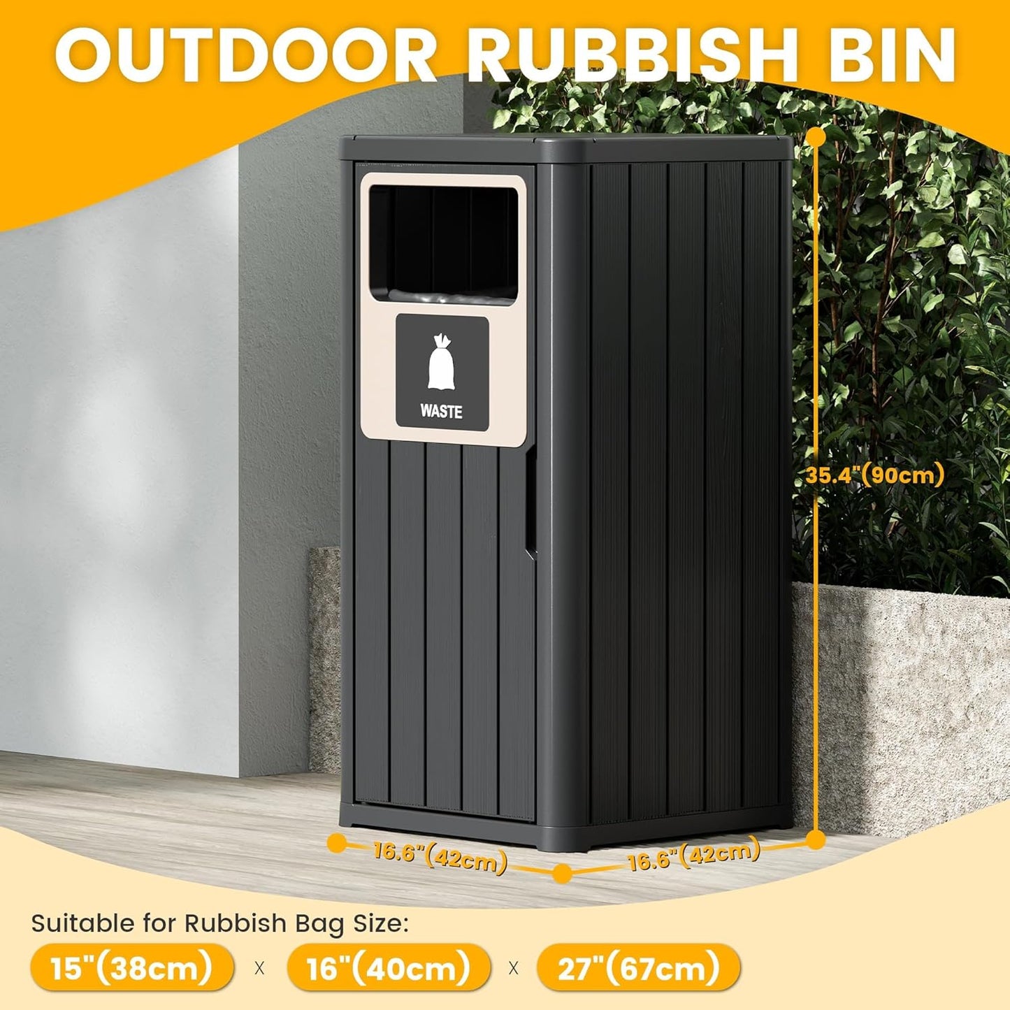 22 Gallon Outdoor Trash Can Waterproof Resin Patio Garbage Can for Outdoor Trash Bin for Patio, Garden,Black