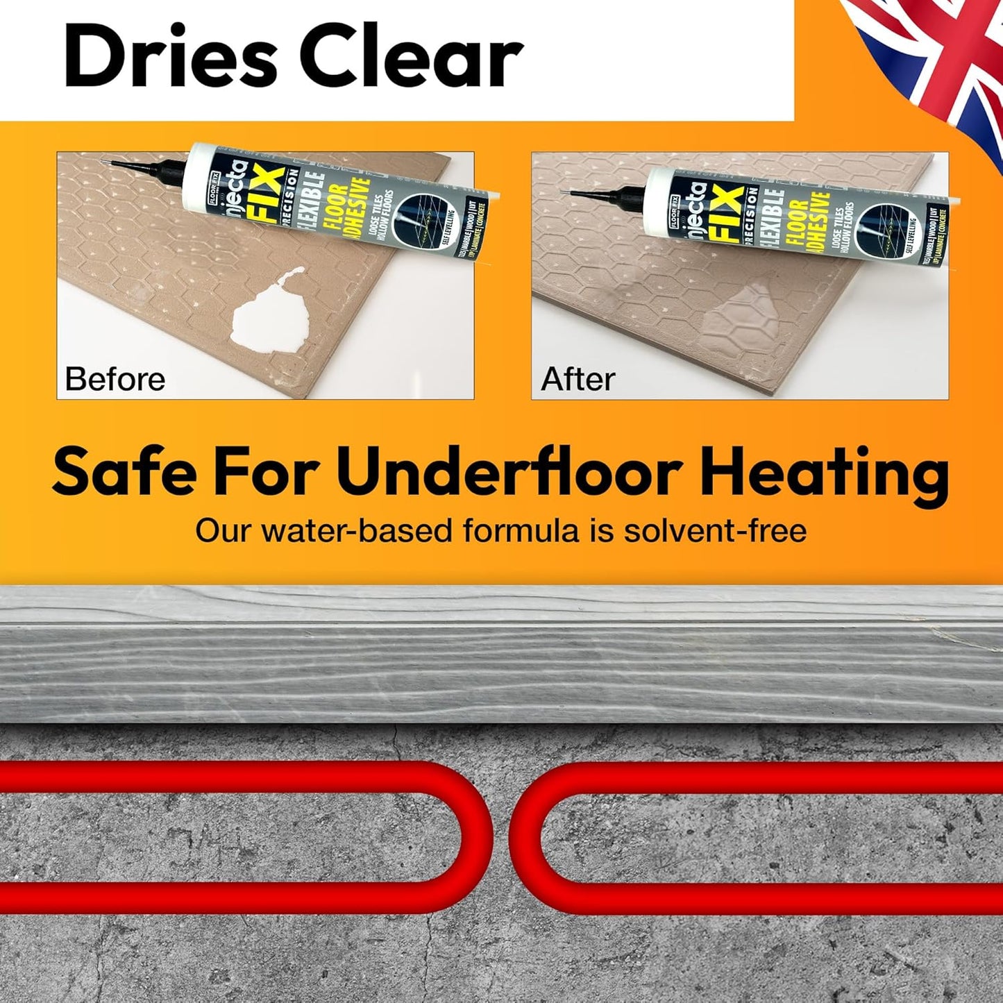 Precision 300ml from Floor-Fix Pro - Fix Loose Tiles - for Loose & Hollow Tiles, Wood, LVT & Laminate - Includes 1.9mm Syringe Tip - Adjustable to 6mm + Anti-Clog Performance (Pack of 12)