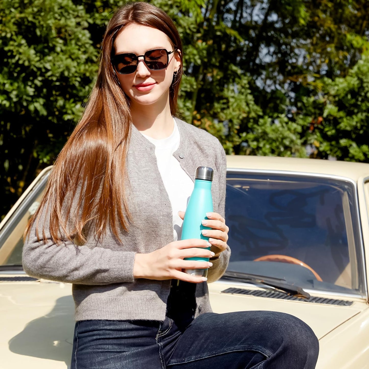 MEWAY 17oz Sport Water Bottle 8 Pack Vacuum Insulated Stainless Steel Leak-Proof Double Wall Cola Shape Water Bottle,Keep Drinks Hot & Cold (Light Blue,8 Pack)