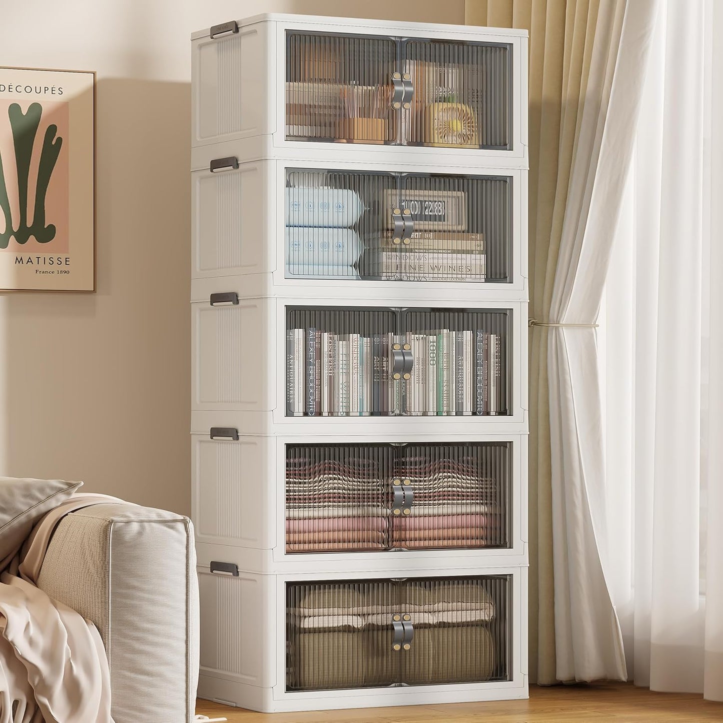 SAILUN 136Gal/543Qt Stackable Storage Bins Folding Collapsible Storage Bins with Lid, Closet Organizers and Storage, Storage Box Grey 26" W x 17" D x 71" H