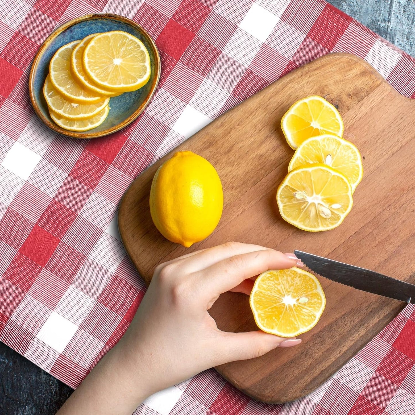 Christmas Kitchen Towels Set of 6 Red/White Checks, Reusable Cotton 20X30 Inches Dish Towel Highly Absorbent Premium Quality Ultra Soft Mitered Corners Kitchen Towels