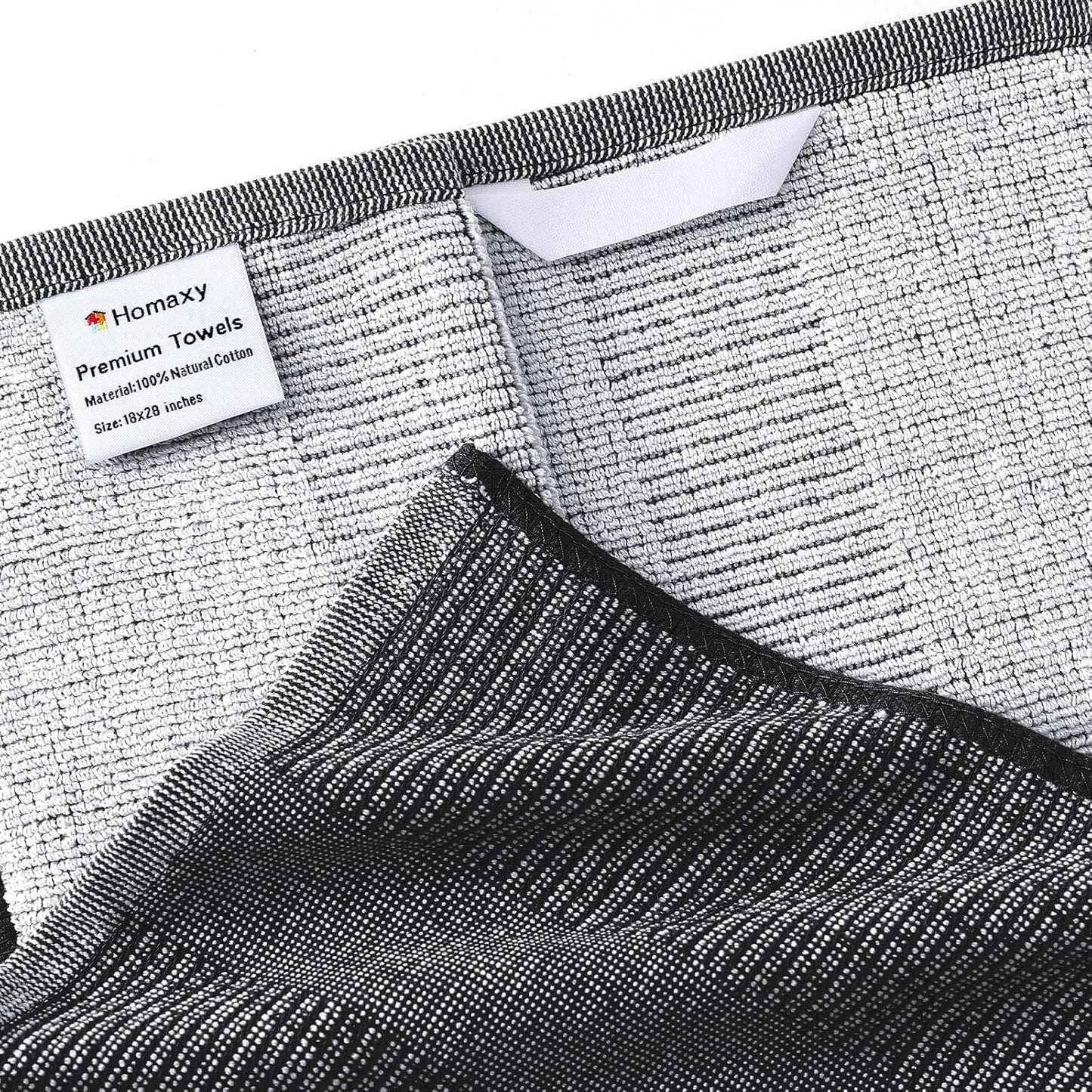 Homaxy Premium Kitchen Towels(18”x 28”, 8 Pack), Large Cotton Kitchen Hand Towels, Flat and Terry Dish Towels, 380 GSM Highly Absorbent Tea Towel Set with Hanging Loop, Black