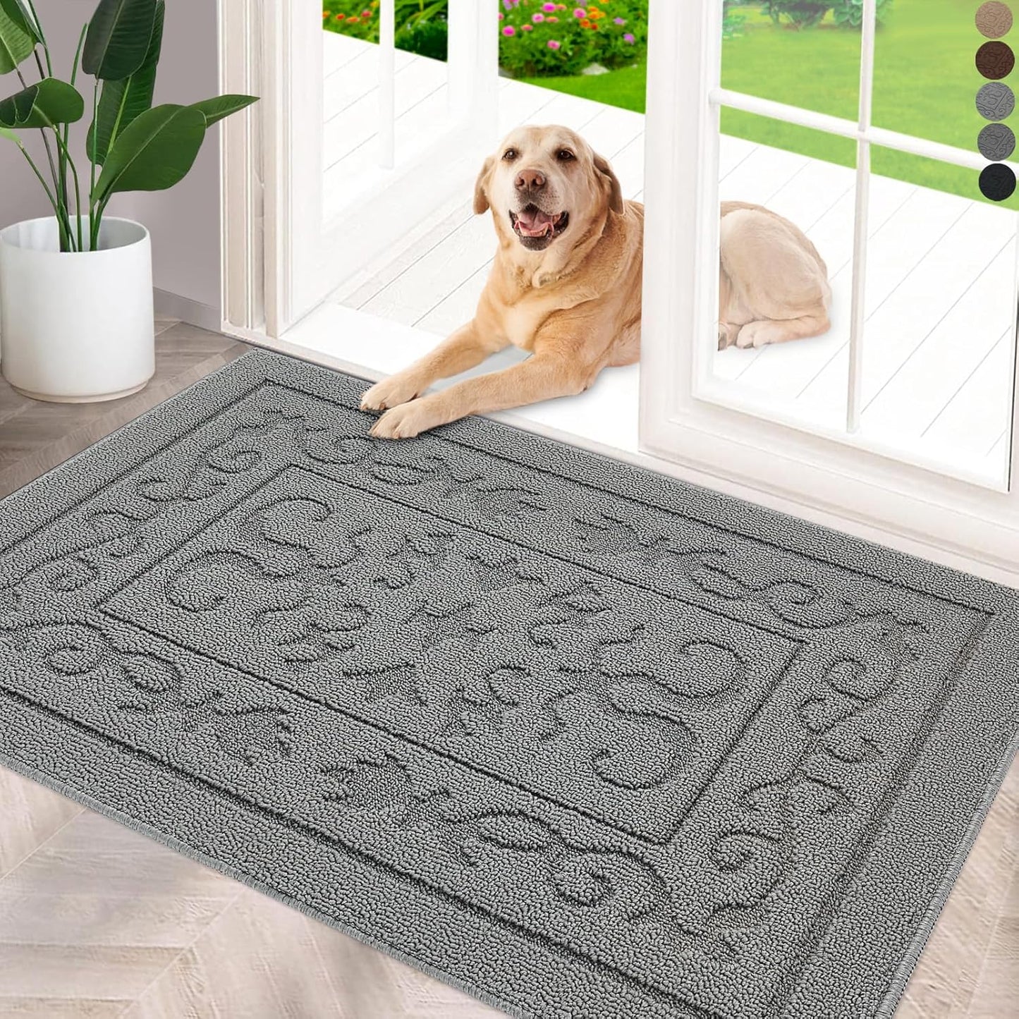 FONEYI Indoor Door Mat 36" x 59", Dirt Trapper Door Mats Non-Slip Entryway Rugs Washable, Absorbent Resist Dirt Welcome Mat, Low Profile Inside Floor Mats for Front Back Door and Entryway, Light Grey