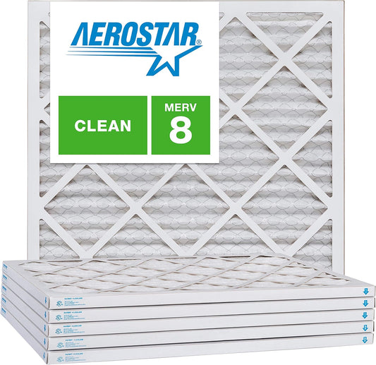 Aerostar 25x25x1 MERV 8, Pleated Air Filter, 25x25x1, Box of 6, Made in the USA