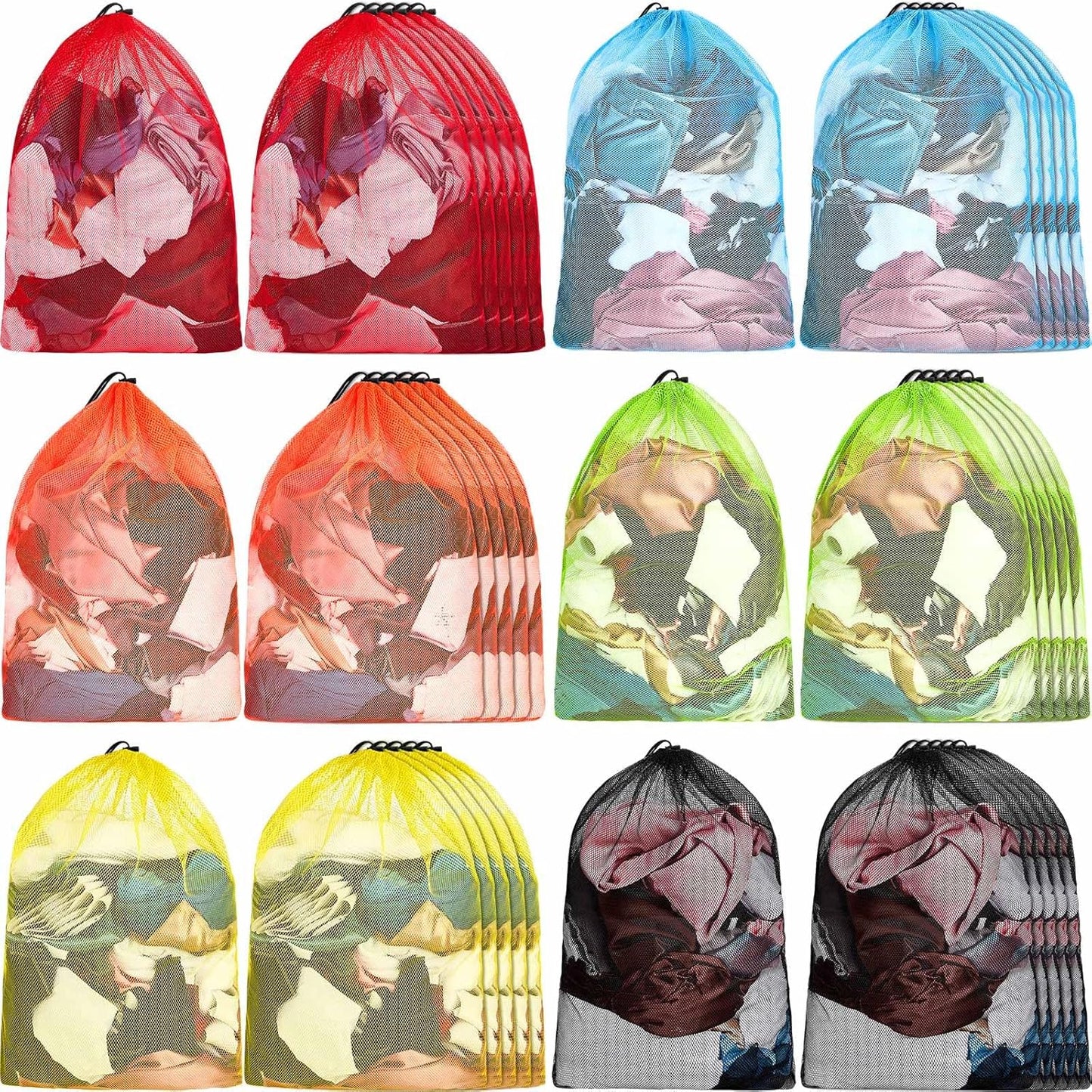 Berlune 36 Pcs Large Laundry Bag Colorful Extra Large Mesh Laundry Bag Bulk with Drawstring Heavy Duty Mesh Machine Washable Drawstring Pouch (32 * 24in)