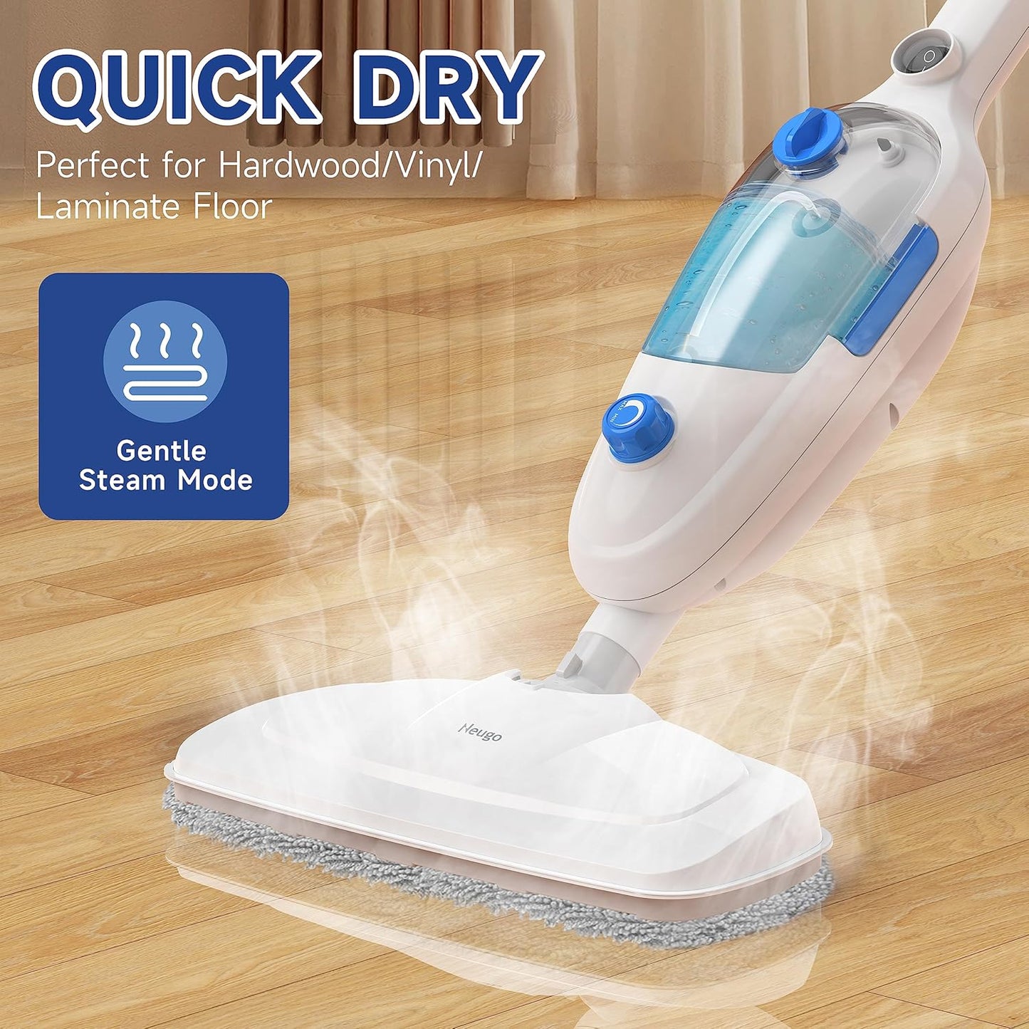 Steam Mop for Floor Cleaning, 10in1 Multi Purpose Handheld Steamer Cleaner Detachable for Vinyl, Laminate, Carpet, Tile Hard Floor Grout w/ 2 pad, 23ft Cord, 15oz Tank, Adjustable Steam & Height