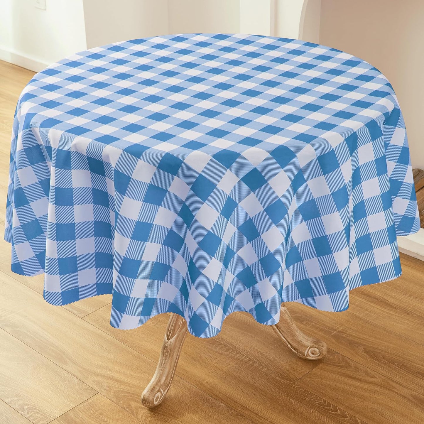 Waterproof Plaid Tablecloth Fabric - Round 50 Inch Classic Gingham Checker Table Cloth for Indoor/Outdoor Use - Buffalo Table Cover for Picnics, BBQs, and Parties