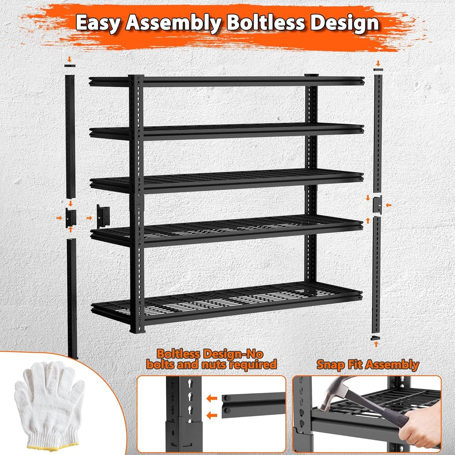 Storage Shelves Heavy Duty, 3 PCS 60" L x 24" W x 78" H Garage Wire Shelving Unit Loads 3300LBS, 5-tier Adjustable Metal Industrial Utility Shelf Rack for Kitchen, Laundry Room, Warehouse, Basement