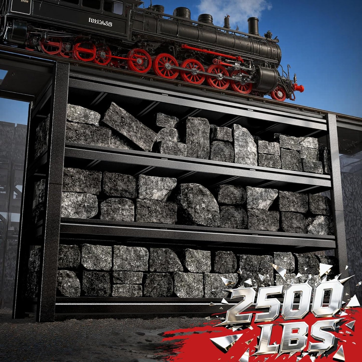 2500LBS Storage Shelves, 60.1" W Garage Shelving Heavy Duty, Adjustable Metal Shelving Unit, Storage Rack for Garage, Basement, Warehouse with Tool-Free Installation, 60.1" W x 24" D x 60.1" H