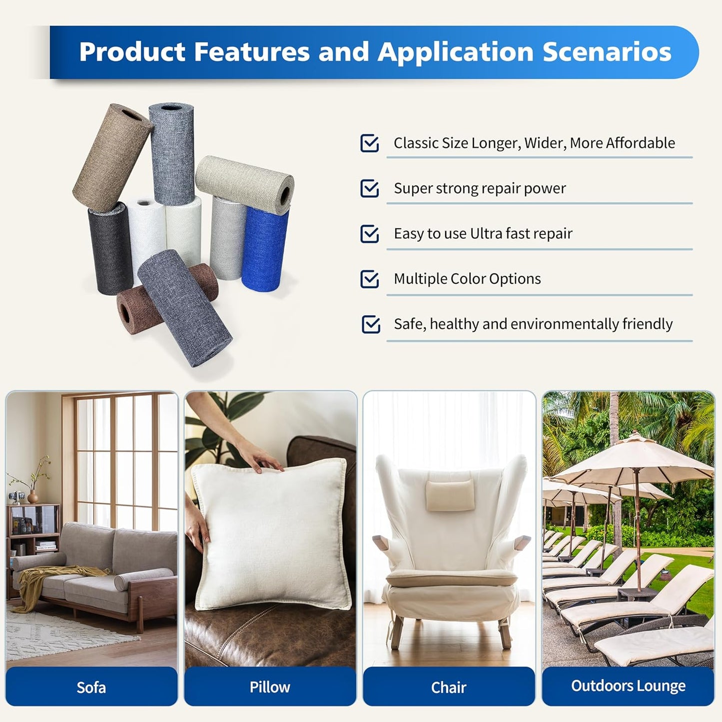 KING MOUNTAIN Linen Repair Patches, Self-Adhesive Linen Fabric Patches, 4 X 63 inch Extra Size, Multi Color, Can be Used for Linen Sofa Repair and Linen Clothes Repair (Medium Brown)