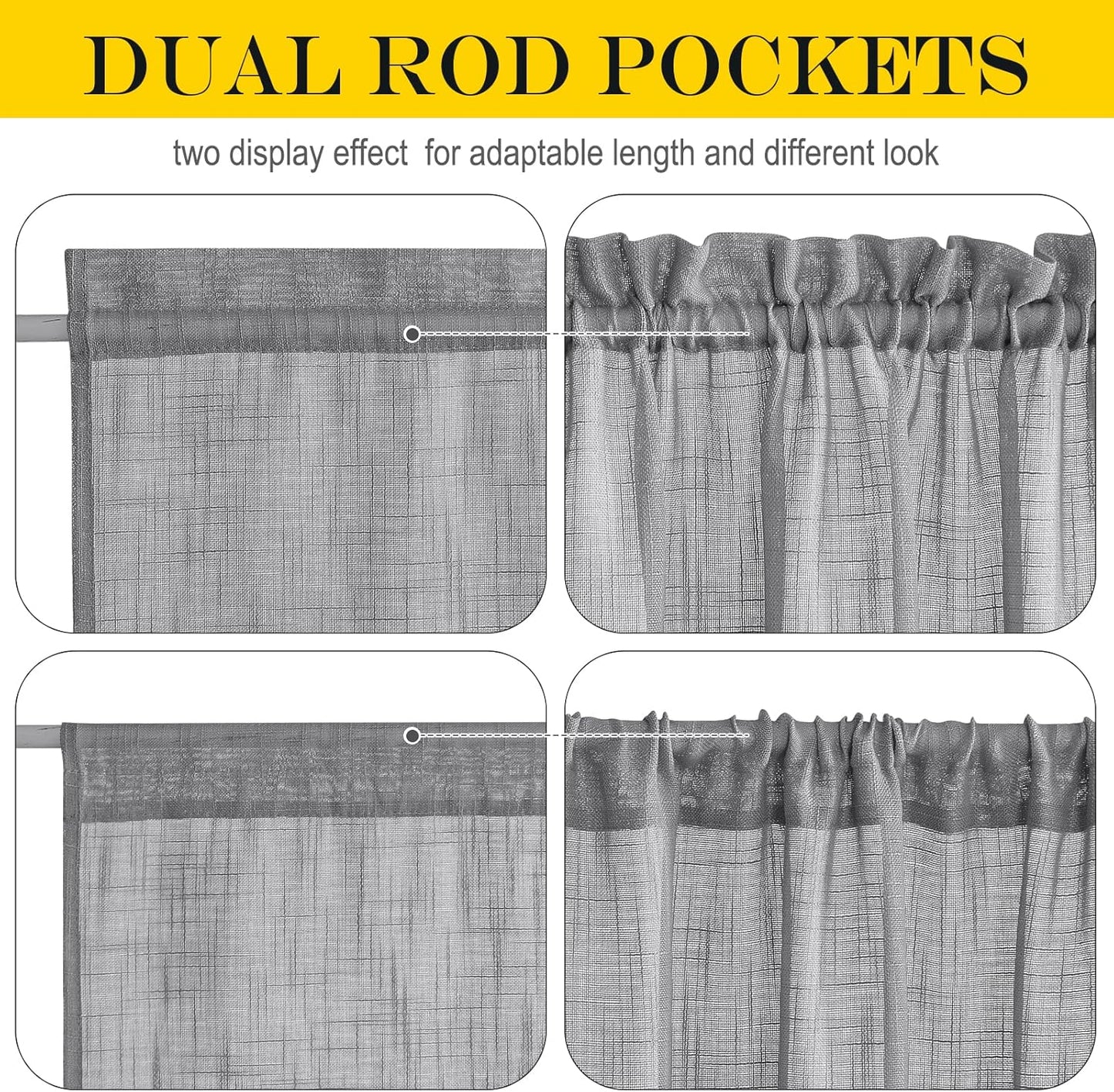 NICETOWN Sheer French Door Panel - 72 inches Linen Textured Voile Room Darkening Patio French Door Curtain with Tie Backs for Sliding Glass (Dark Grey, 1 Panel, 52 inches Width)