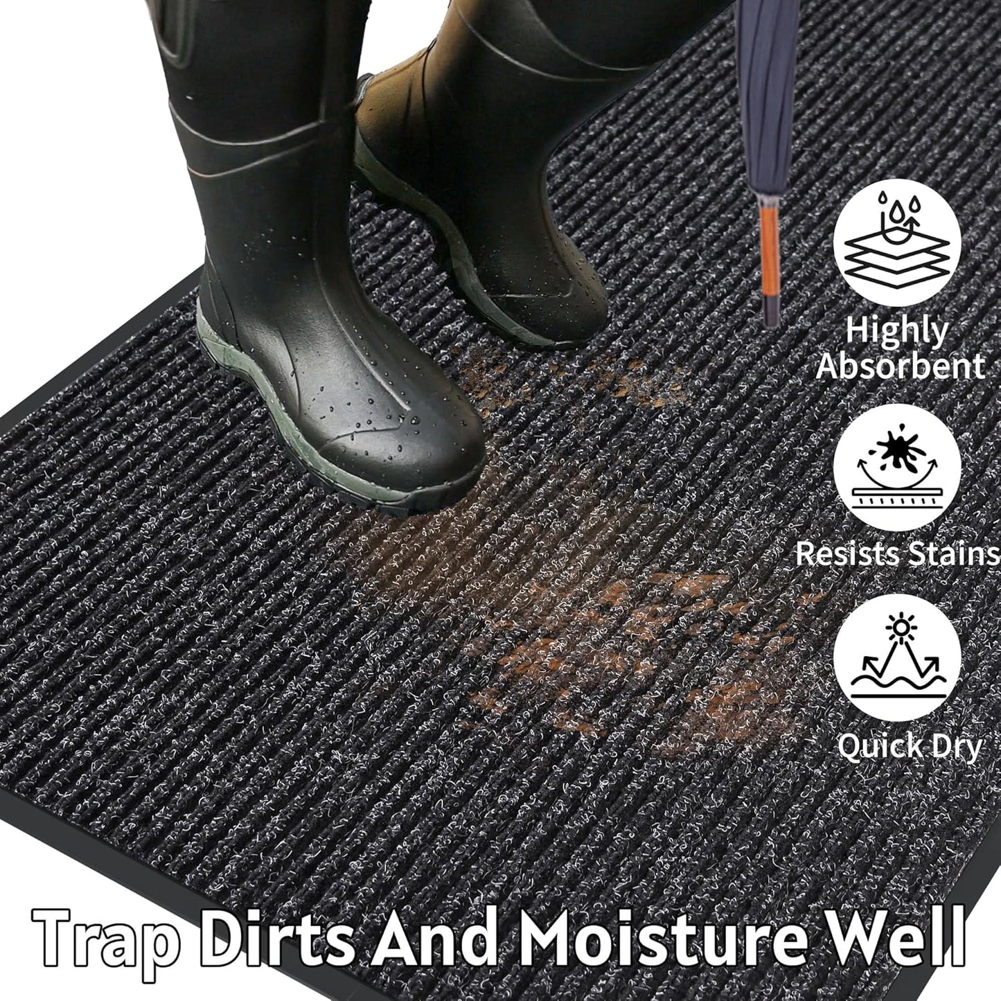 Front Door Mat Indoor Outdoor Entrance, 48" x 72" Dirt Resistant and Absorbent Door Mat, TPR Backing Non-Slip Doormats, Easy to Clean, Low Profile Welcome Floor Mat for Outside Entry