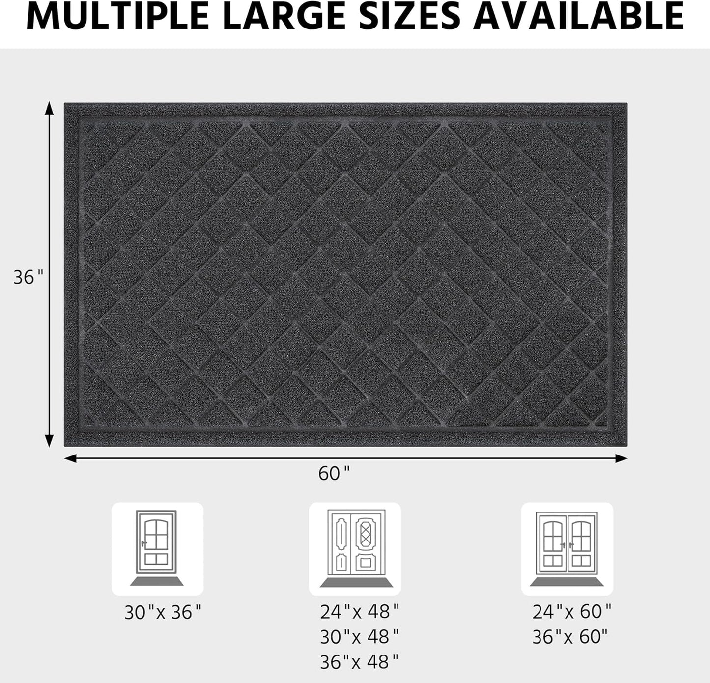 Front Door Mat Indoor Outdoor Entrance, 36" x 60" Heavy Duty All-Season All-Weather Waterproof Doormat Trap Dirt and Moisture Easy Clean Low Profile Patio Porch Entryway Mat