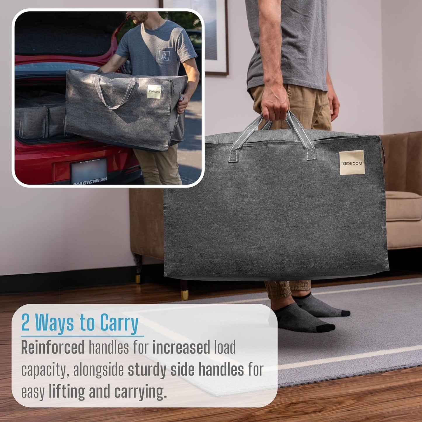 VENO 8 Pack Moving and Storage Bags, Heavy Duty, Alternative to Moving Boxes, Large Packing Totes Supplies for College Dorm Room with Zipper for Clothes, Wide Open Design (Dark Gray, 8 Pack)