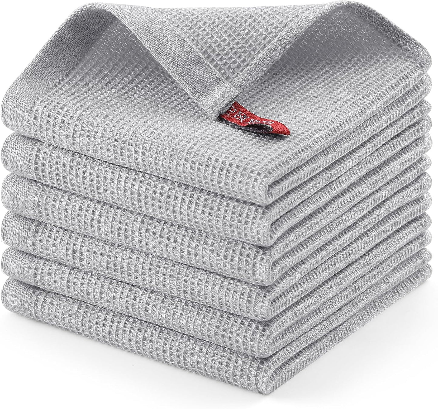 Homaxy 100% Cotton Waffle Weave Dish Cloths - 6 Pack Soft and Absorbent Dish Towels - 12 x 12 Inches Quick Dry Dish Rags - Light Grey