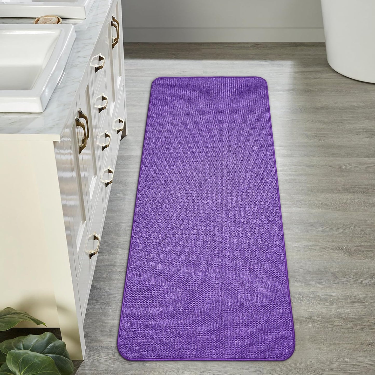 Bath Mat,Ultra Thin Bathroom Runner Rugs,Large Bath Mats for Bathroom,Quick Dry,Non-Slip,Machine Washable,Low Pile,Bath Rug,Shower Outside,Sink,Home Decor Accessories.Purple,1'5"x4'11"（17x59inch）