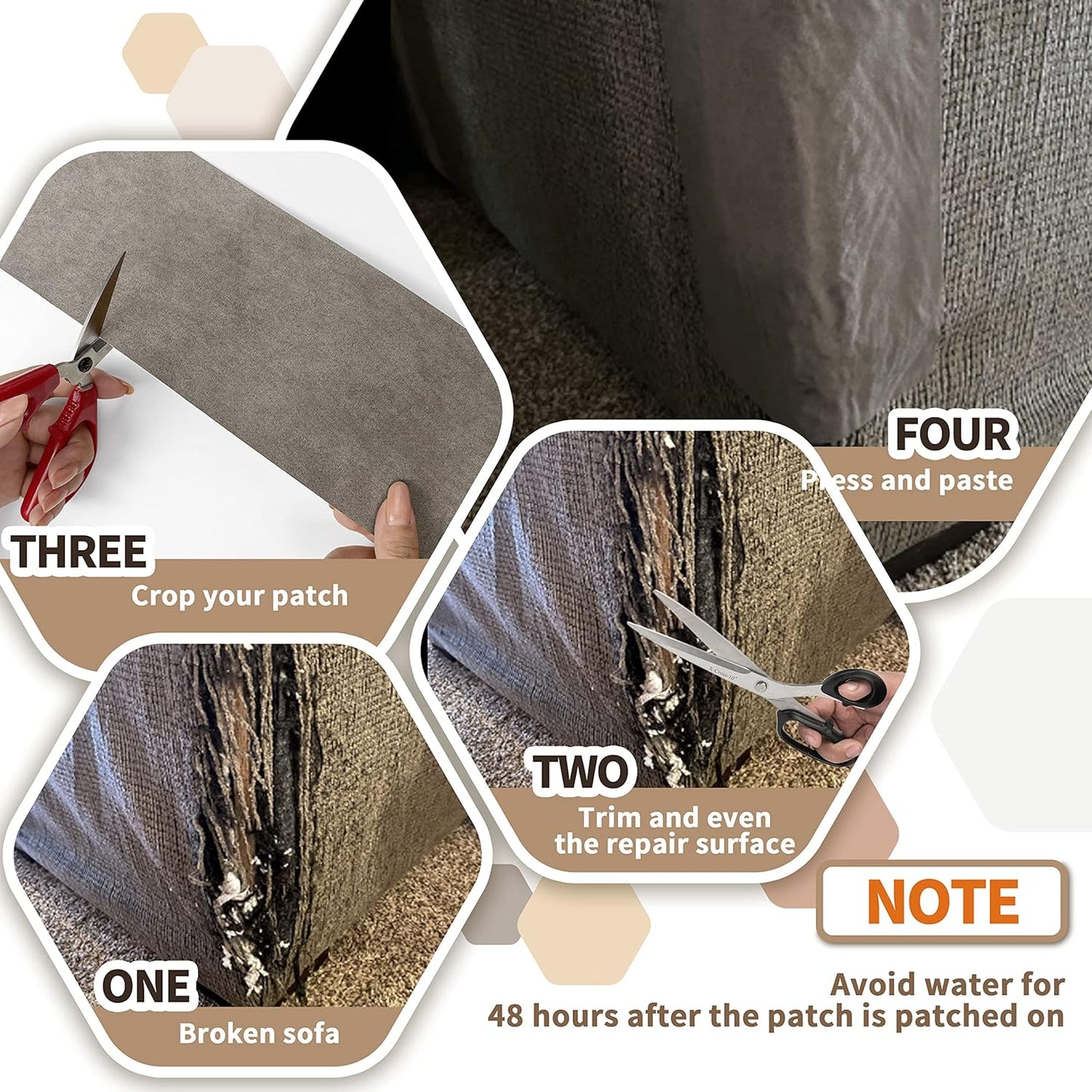 Azobur Sofa Repair Patch - Oversized Microfiber Patch, Self Adhesive Fabric, Super Cost-Effective Combination (Brown)