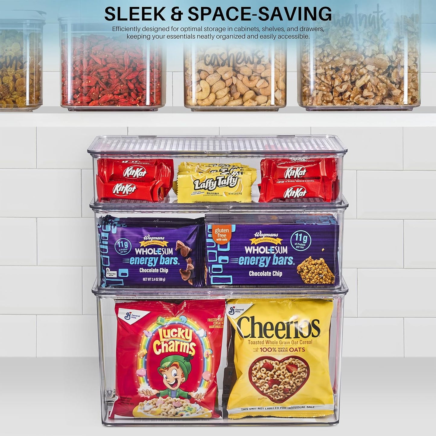 Sorbus Sturdy Plastic Storage Bins with Lid- Stackable Refrigerator Organizer Bins- MultiPurpose Versatile Lightweight Pantry Organizer- Perfect Cabinet Organizer and Storage for Kitchen- 2 Pack (S,M)