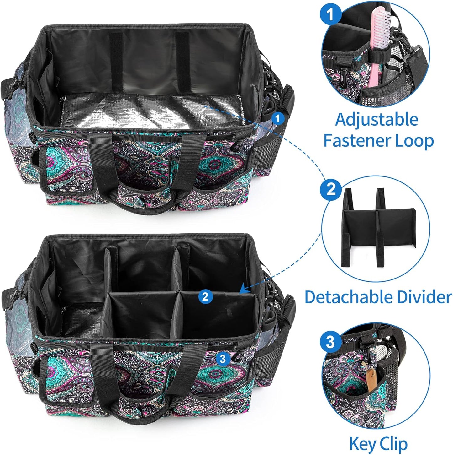 LoDrid Large Wearable Cleaning Caddy Bag with Detachable Divider, Cleaning Supply Tote Organizer with Handles and Adjustable Shoulder Strap for Cleaners & Housekeepers, Totem