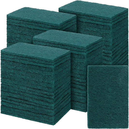 Hoolerry 200 Pcs Heavy Duty Scouring Pads Non Scratch Household Scrub Pads for Cleaning Reusable Pan Scrubber Anti Grease Scrubbing Pads for Dish Kitchen Metal Grills, 4.3 x 3 x 0.3 in (Green)