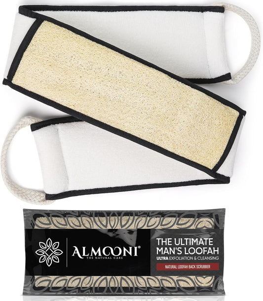 Sturdy Natural Loofah Back Scrubber for Shower for Men, Egyptian Loofah Body Scrubber Exfoliator and Washer for Men to Clean Your Back Deeply Like an Exfoliating Washcloth- 1 Count (1 Pack) - Black