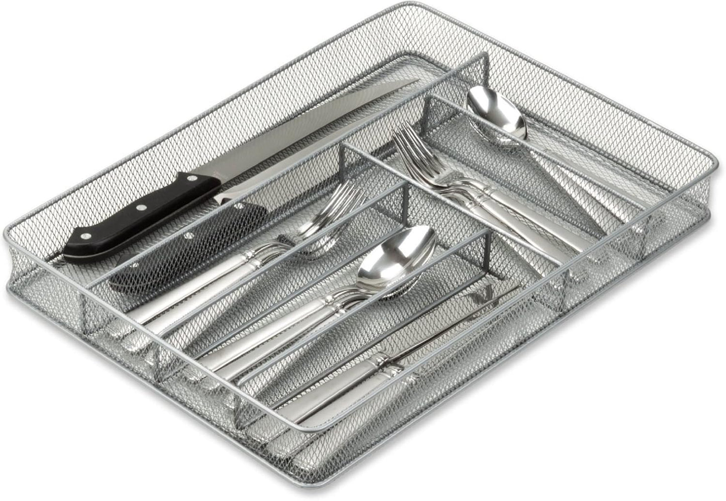 YBM Home Metal Silverware Organizer for In-Drawer Cutlery Storage, 6 Compartment Mesh Cutlery Flatware Tray Sorts Kitchen Utensils, Great for Office Supplies 1132s