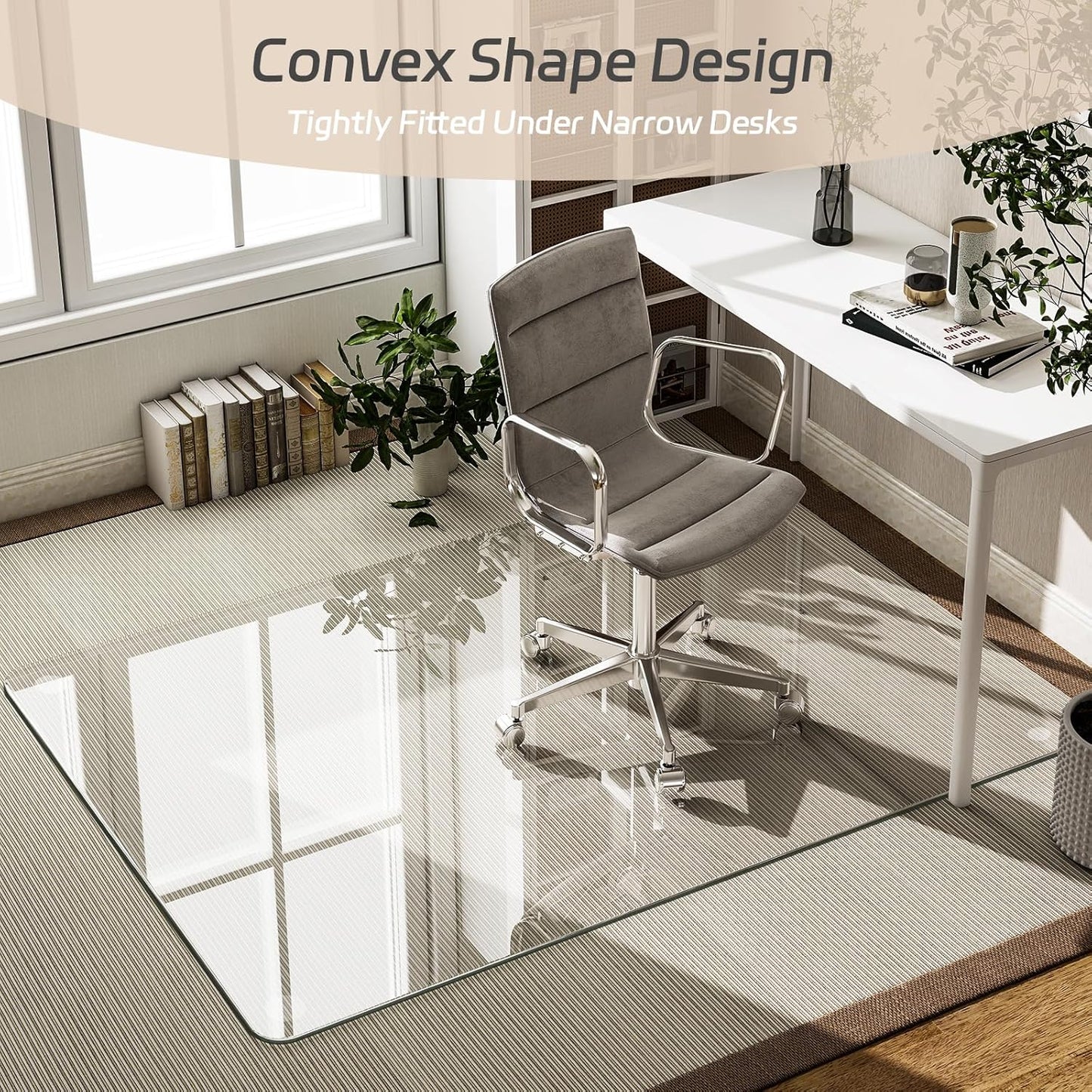 GLSLAND 46"x46" Tempered Glass Chair Mat Square Heavy-Duty Floor Protector for Carpet & Hard Floors Scratch-Resistant Office Computer Desk Mat 1/5" Clear