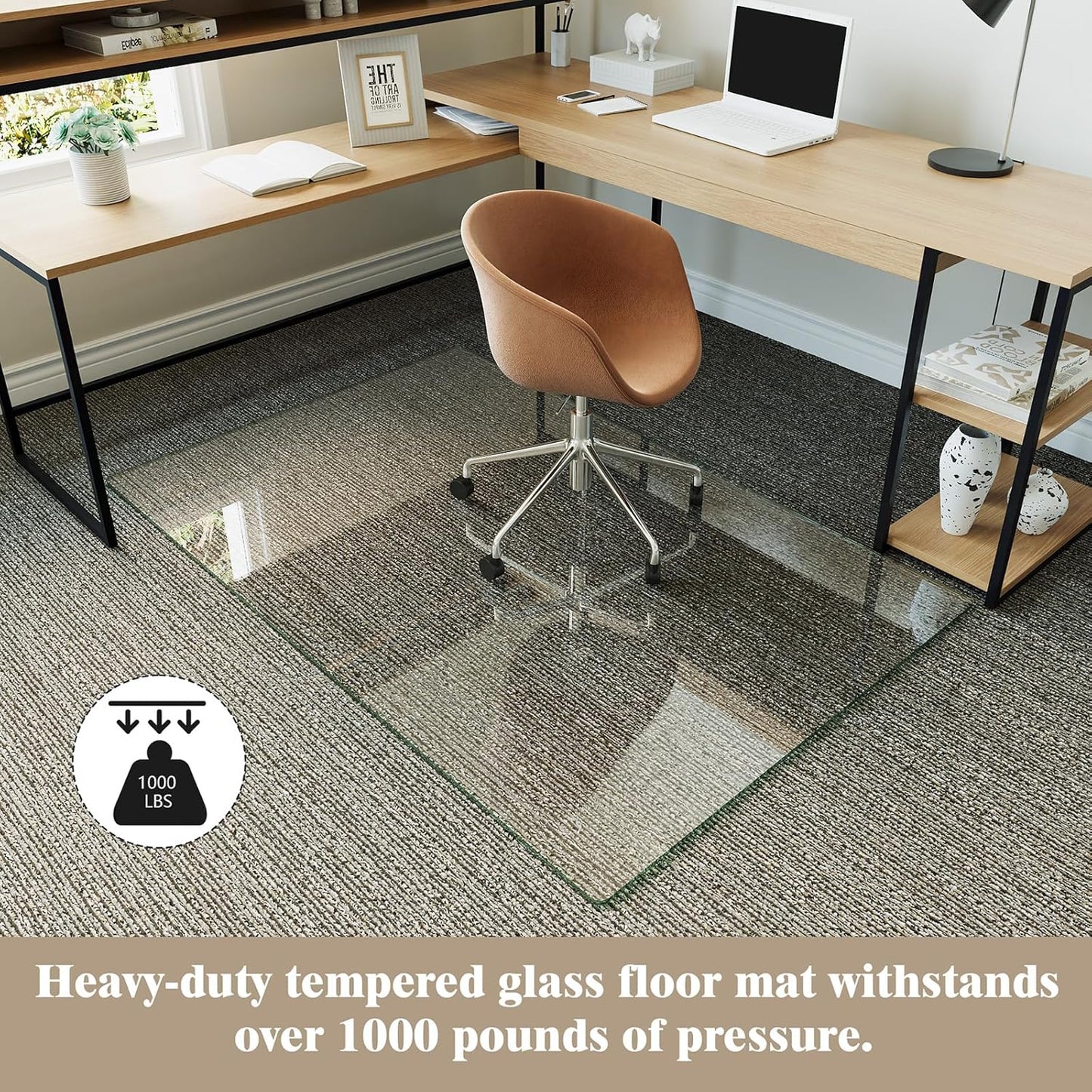 Koonmi Tempered Glass Chair Mat for Hardwood Floors & Carpets, 36" x 55“ Transparent Heavy Duty Office Floor Protector with Noise-Free Gliding Shatterproof for Home Office Desk