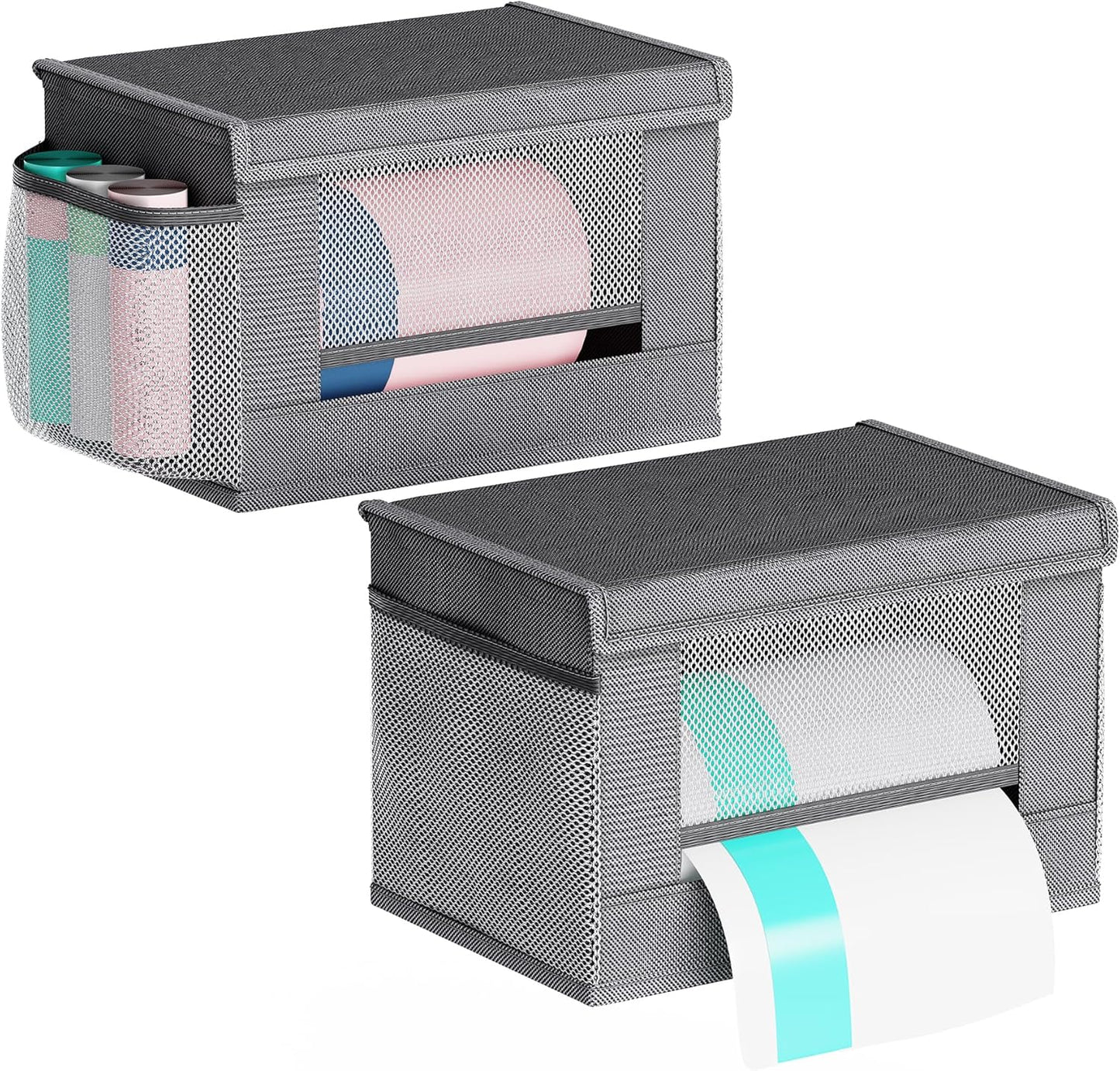 2 Pack Trash Bag Holder Dispenser, Oxford Cloth Garbage Bag Storage Organizer with Mesh Pockets, Foldable Kitchen Organizer Fits 13 Gallon Roll for Kitchen and Pantry（Small）