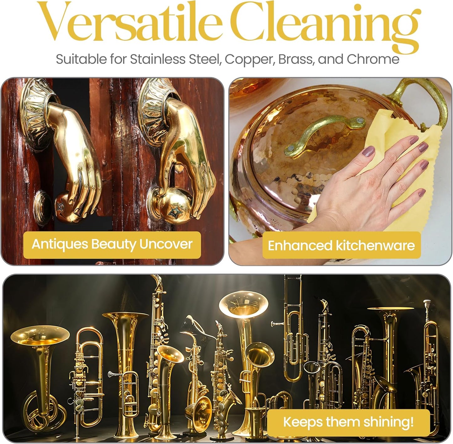 Mayflower Polishing Cloth for Stainless Steel Copper Brass Chrome Made in USA Non Toxic 2 Cotton Cleaning Set 11 x 14 in ea.User-Friendly Cleaner for Kitchen Watch Musical Instruments Coins Antiques