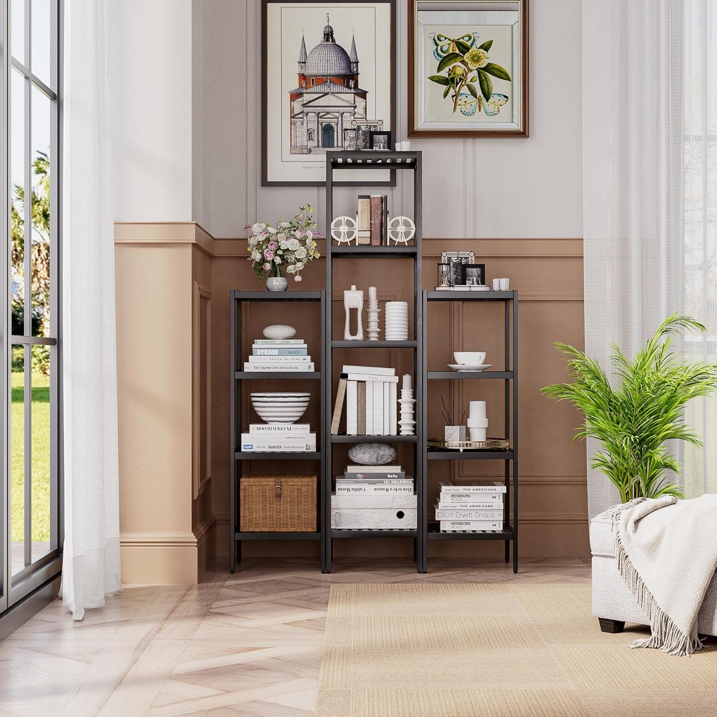 SMIBUY Bathroom Storage Shelf, 5-Tier Bamboo Rack Organizer, Multifunctional Shelving Unit for Living Room Bedroom Kitchen (Black)