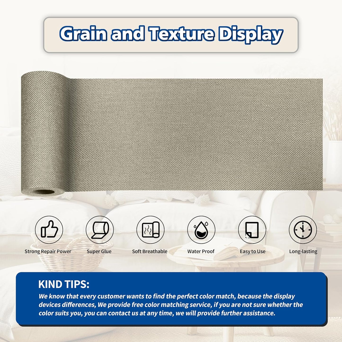 KING MOUNTAIN Linen Repair Patches, Self-Adhesive Fabric Patches, 4 X 63 inch Extra Size, Multi Color, Can be Used for Sofa Repair and Linen Clothes Repair（Khaki1.0