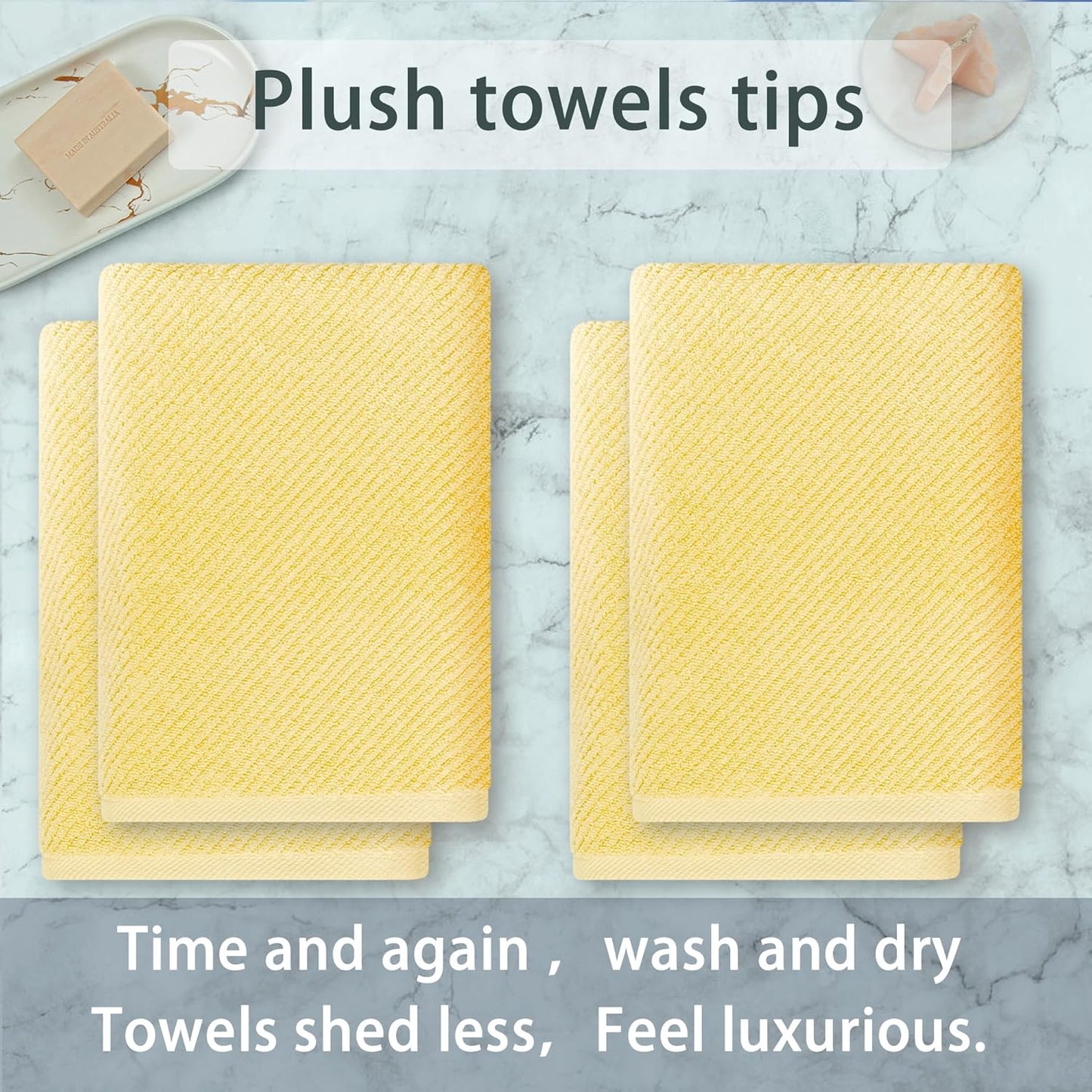 Yellow Bath Towels, Luxury Bath Towels Set of 4, Large 30"x56" - Cotton | Quick Dry | Lightweight | Thick | Soft | Absorb, Shower Towels for Hotel, Showering & Bathroom, Bath Towel Gift Set