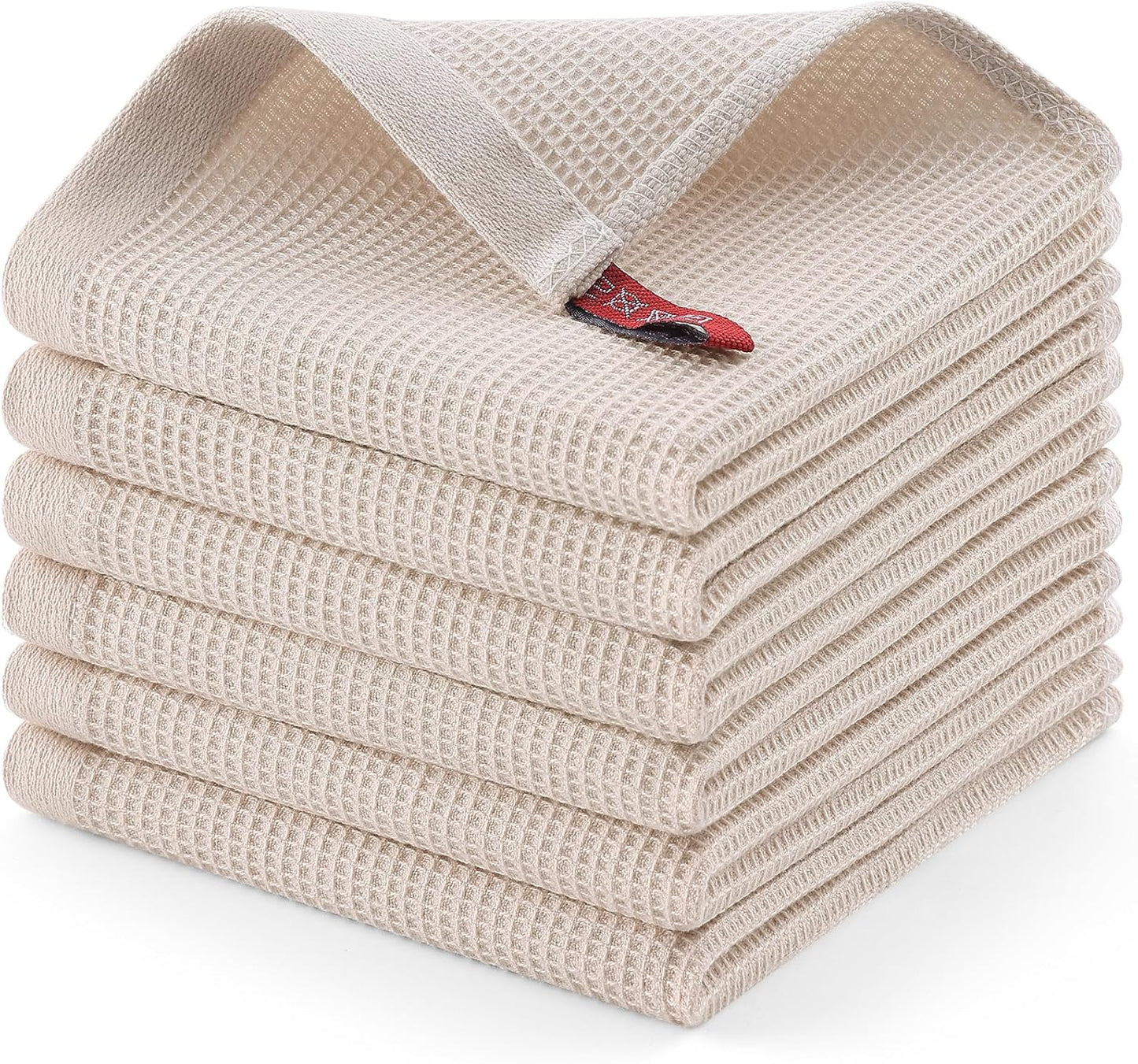 Homaxy 100% Cotton Waffle Weave Dish Cloths - 6 Pack Soft and Absorbent Dish Towels - 12 x 12 Inches Quick Dry Dish Rags - Beige