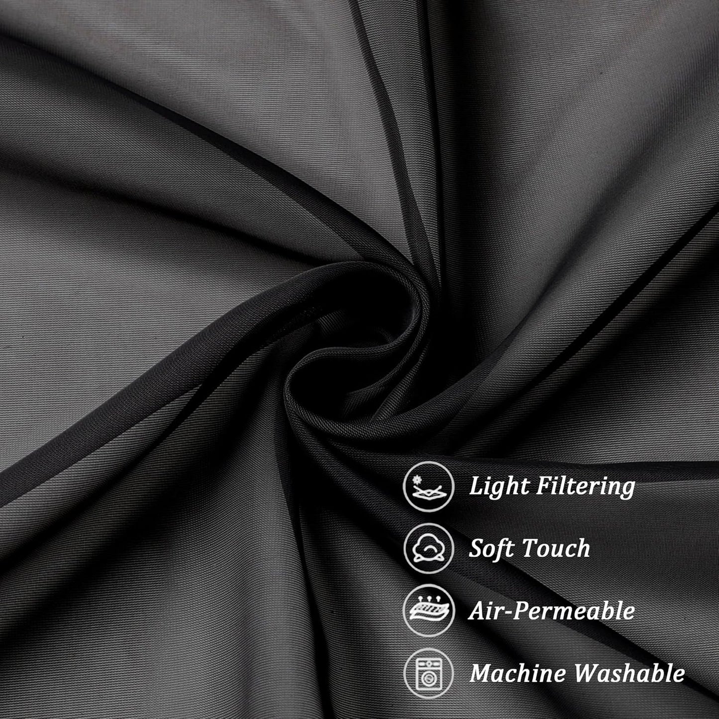 Chyhomenyc Black Sheer Curtains 84 Inch Length 2 Panels Set, Light Filtering Solid Elegant Rod Pocket Voile Window Drapes for Bedroom Living Room, Each 42Wx84L Inch, 2PCS, 7 Feet Long