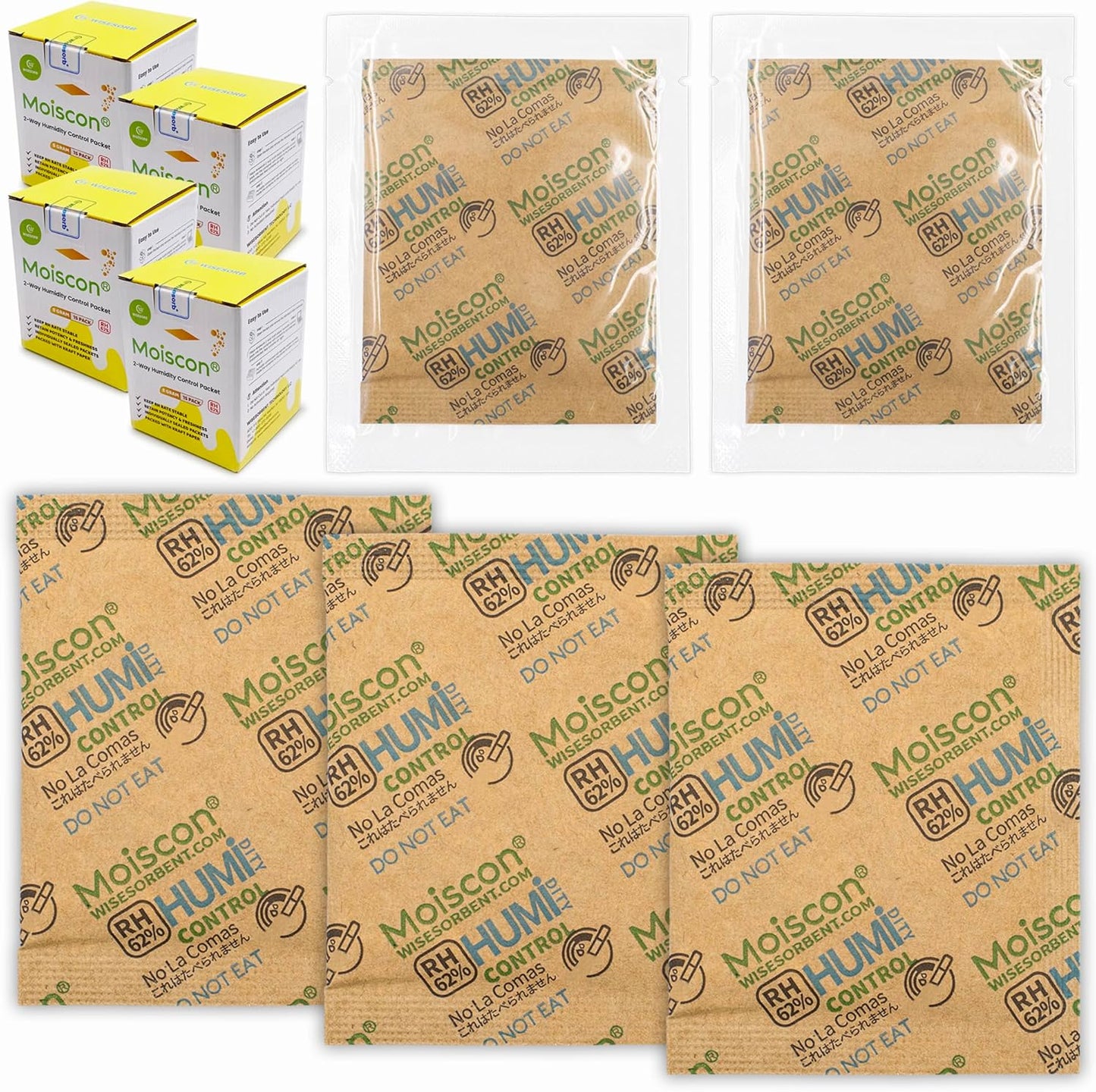 60 Pack 62% RH 8 Gram Two-Way Humidity Control Packs for Storing 1 oz Herb, Size 8 Moisture Control Packets Individually Wrapped