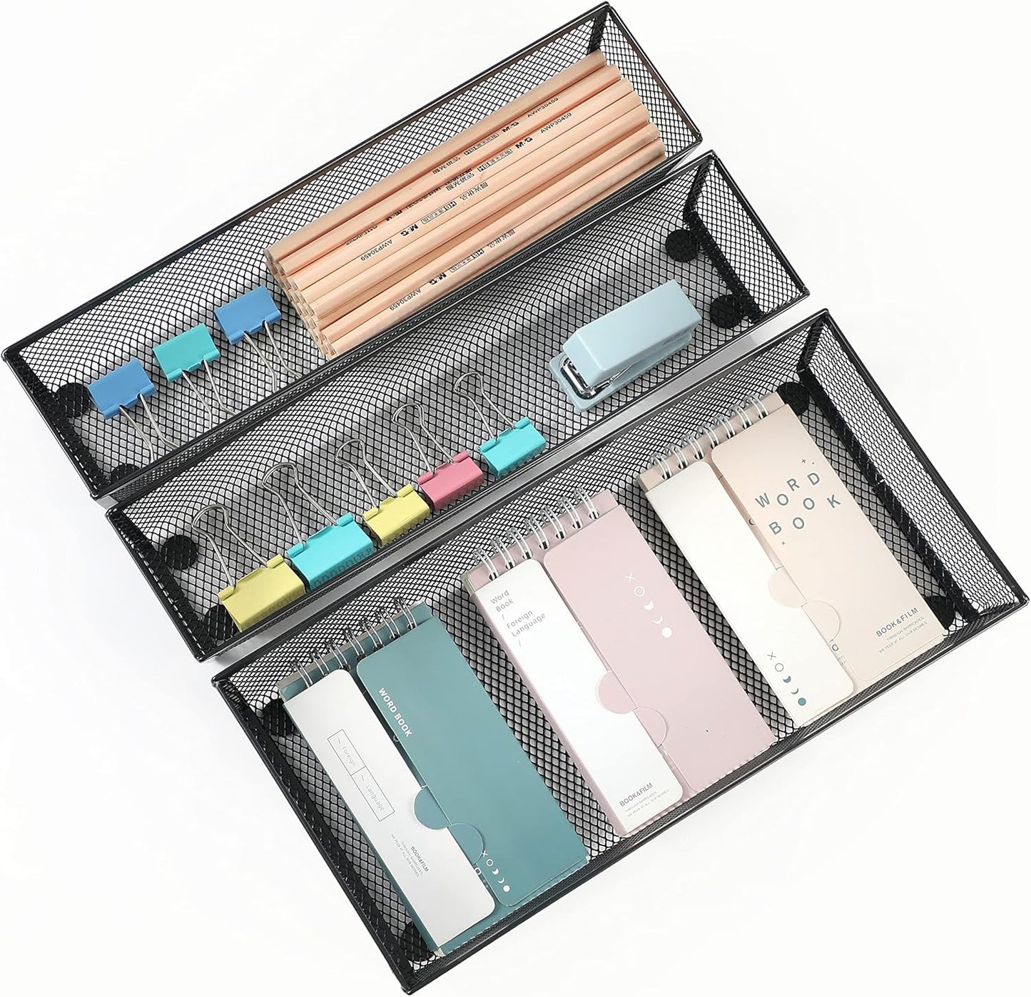 BYCY 3 Pack Mesh Flatware Drawer Organizer for Kitchen/Office/Home Tools,Spoon Knife Fork Organizers Box Utensil Tabletop Storage Tray (12 x 6 x 2 Inch)