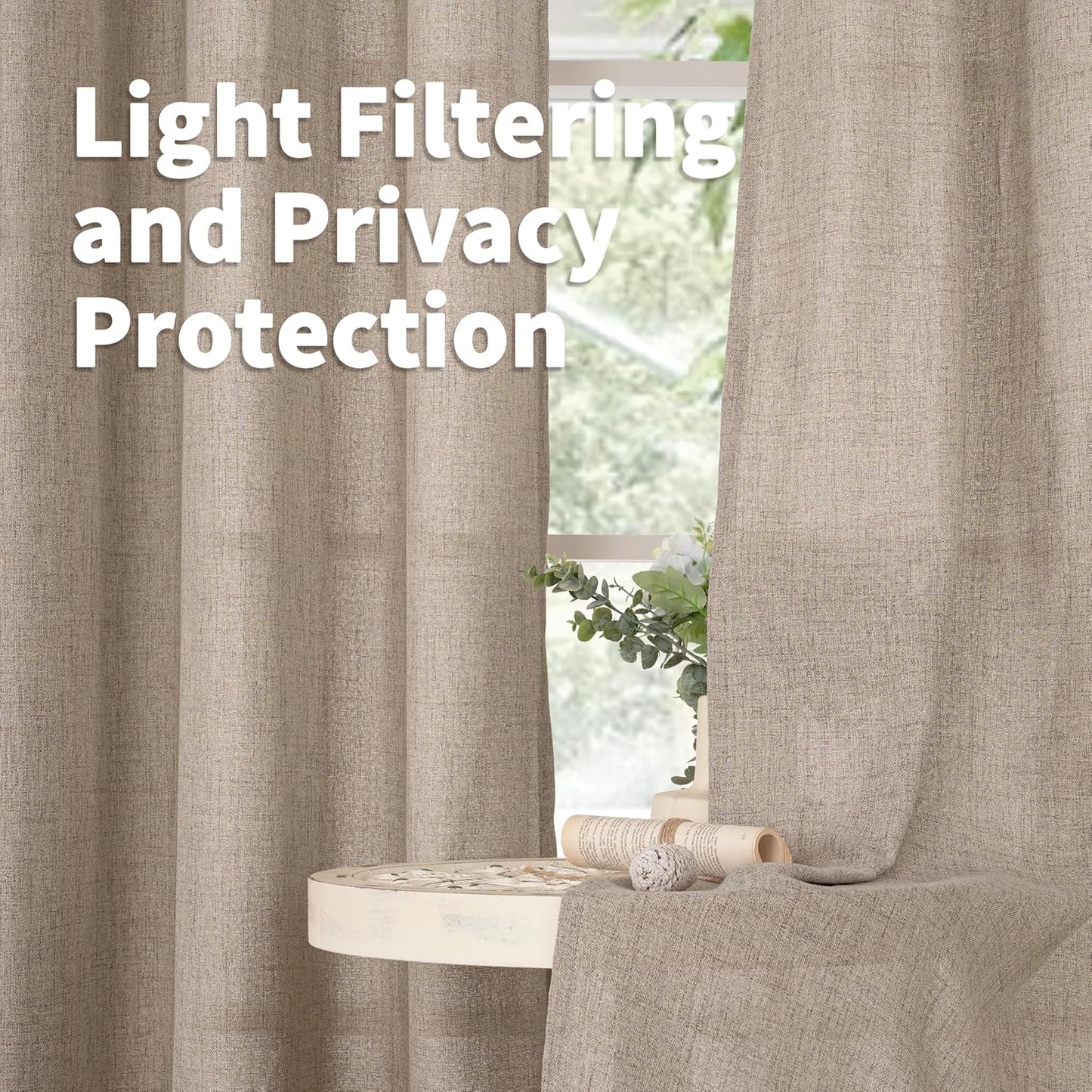 YoungsTex Dark Oatmeal Linen Curtains 63 Inch Length for Living Room, Semi Sheer Light Filtering Window Drapes Extra Wide Rod Pocket Back Tab Curtain for Bedroom, 2 Panels, 60 X 63 Inch